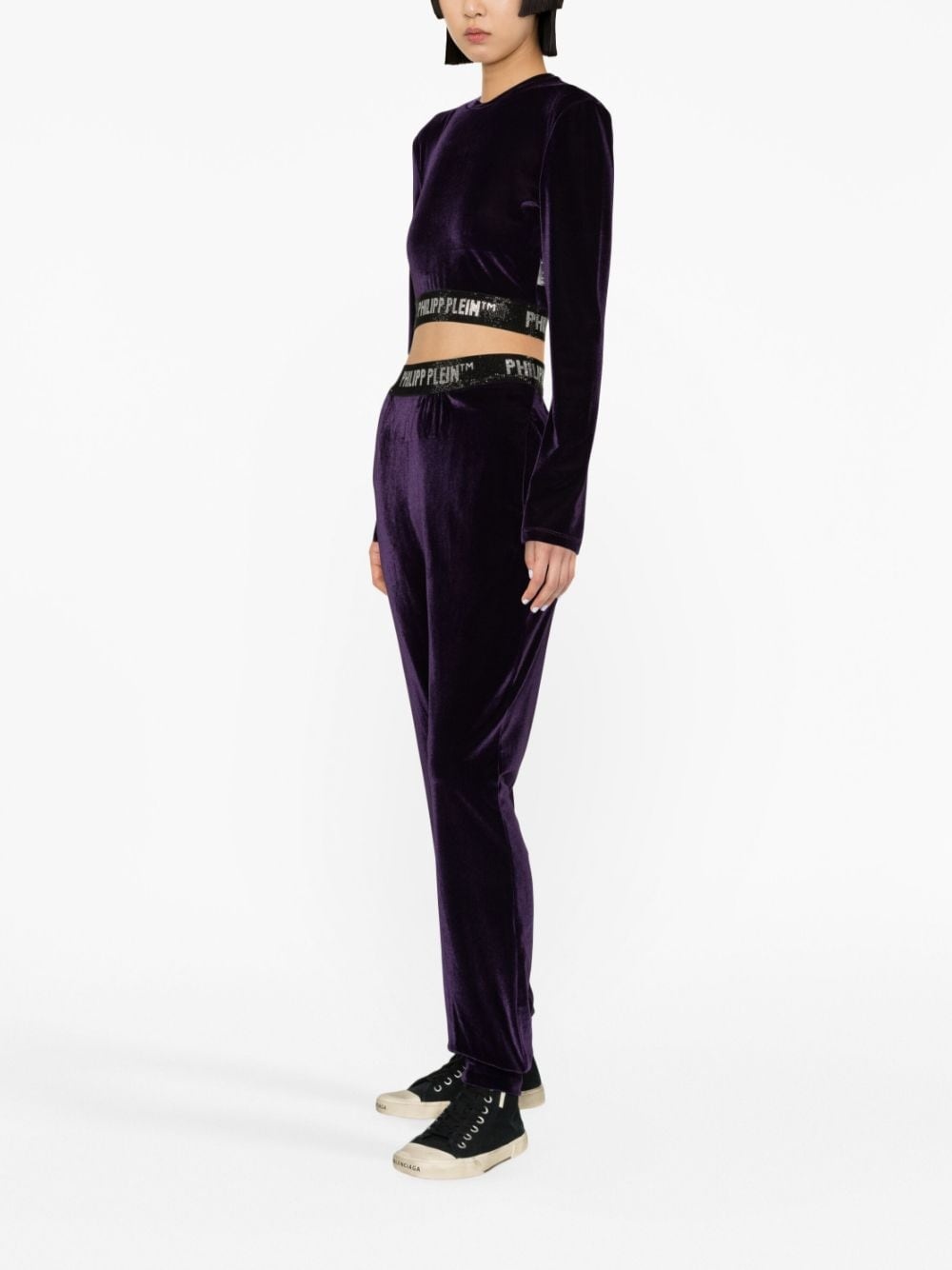 logo-waistband velvet track pants - 3