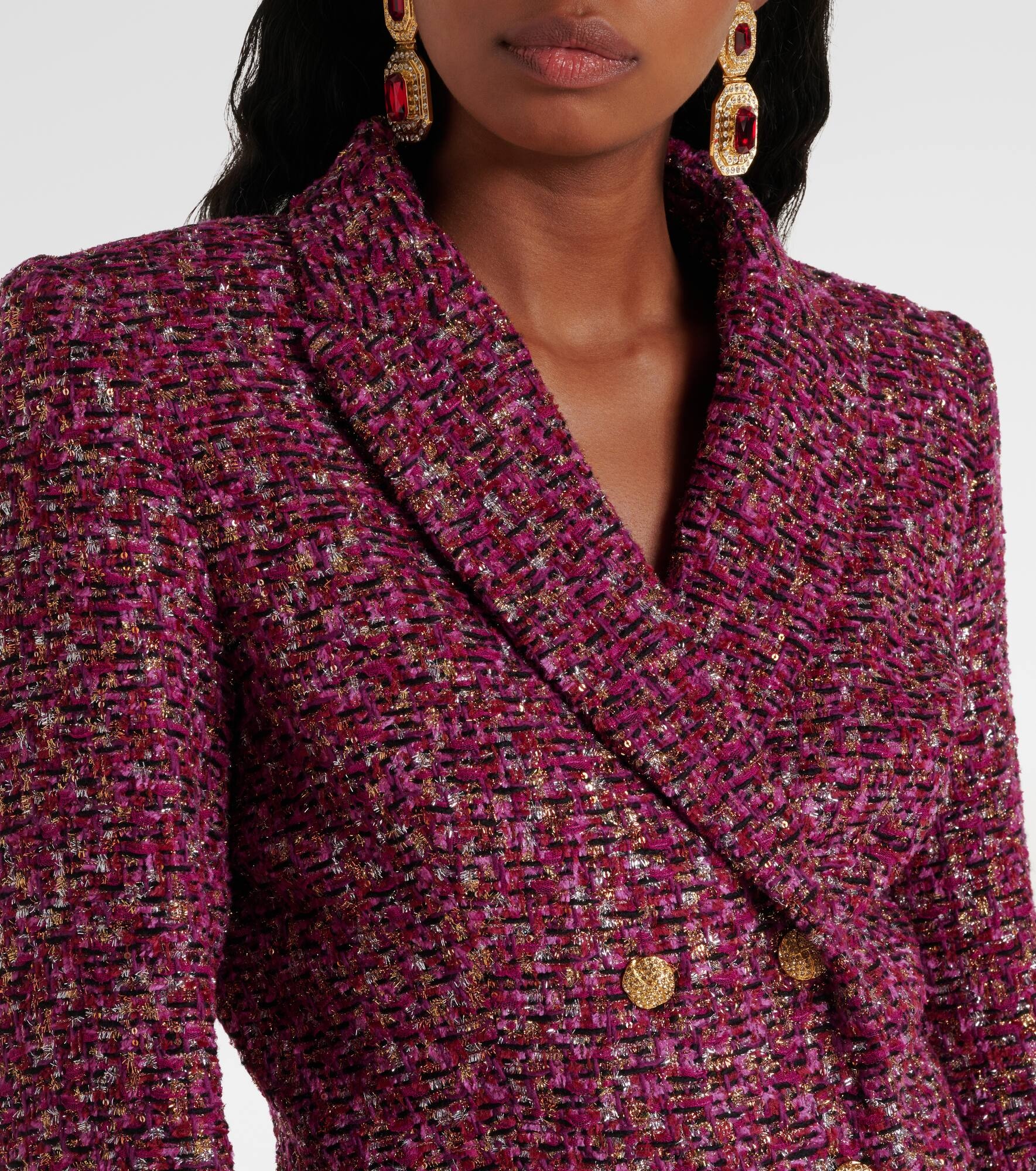 Sequined cropped tweed blazer - 4
