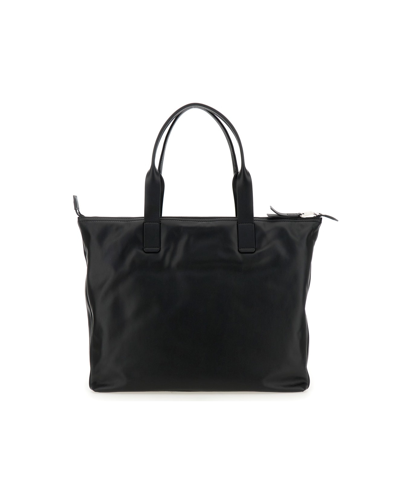 'adamo' Black Shopper With Front Logo In Leather Man - 2