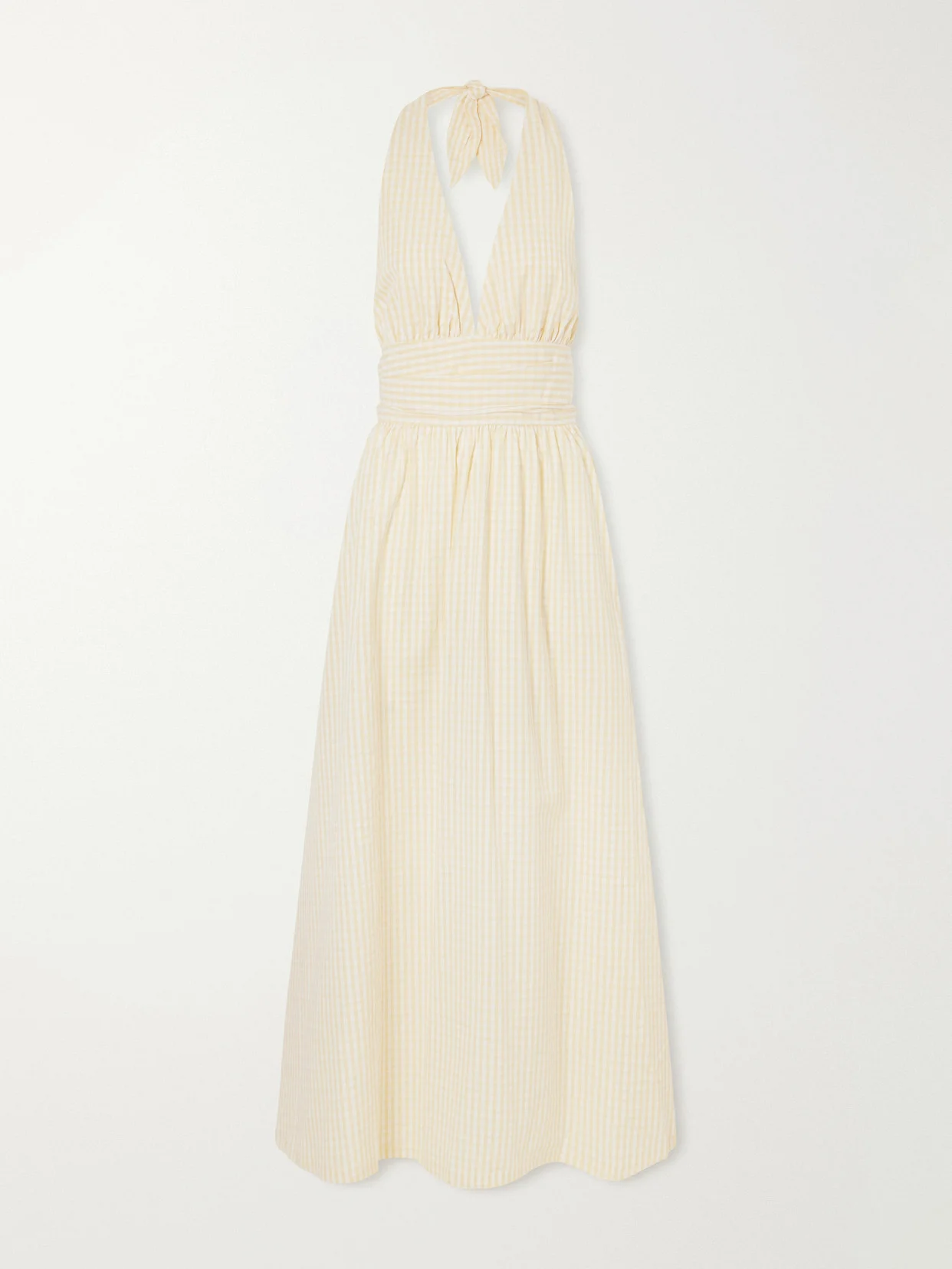 Lido Gathered Checked Cotton Halterneck Maxi Dress - 1