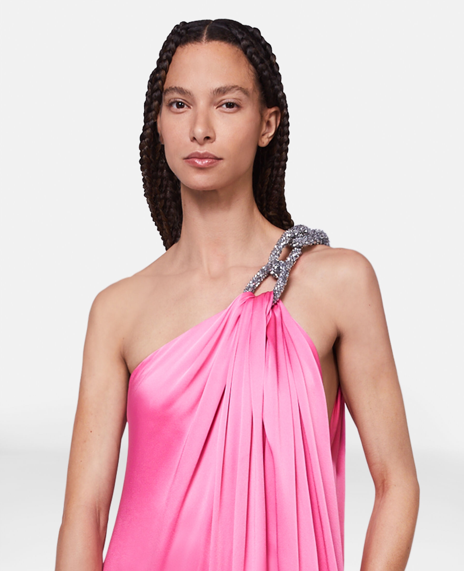 Falabella Crystal Chain Double Satin One-Shoulder Gown - 4