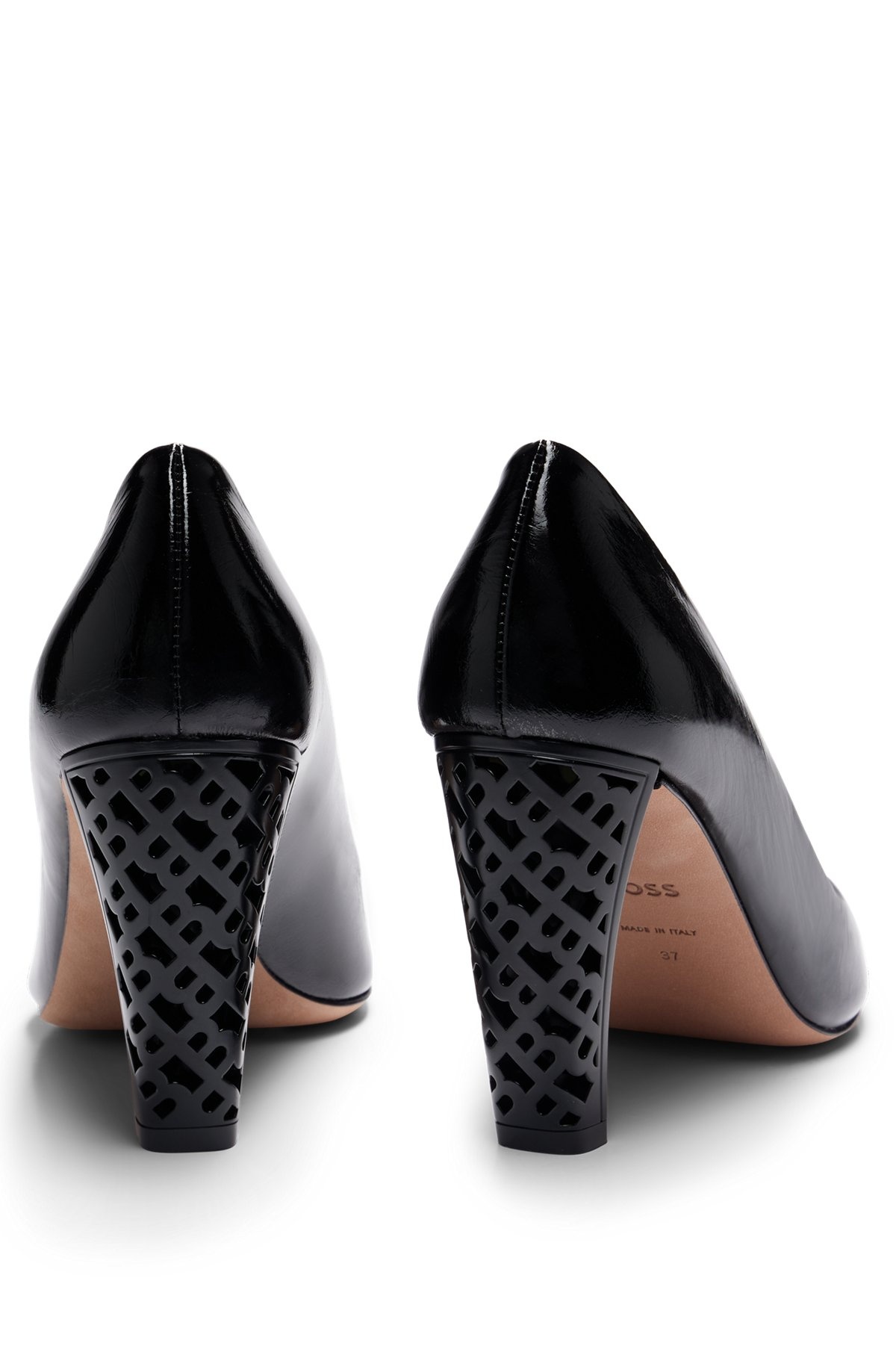 LEATHER PUMPS WITH MONOGRAM-PATTERNED HEELS - 5