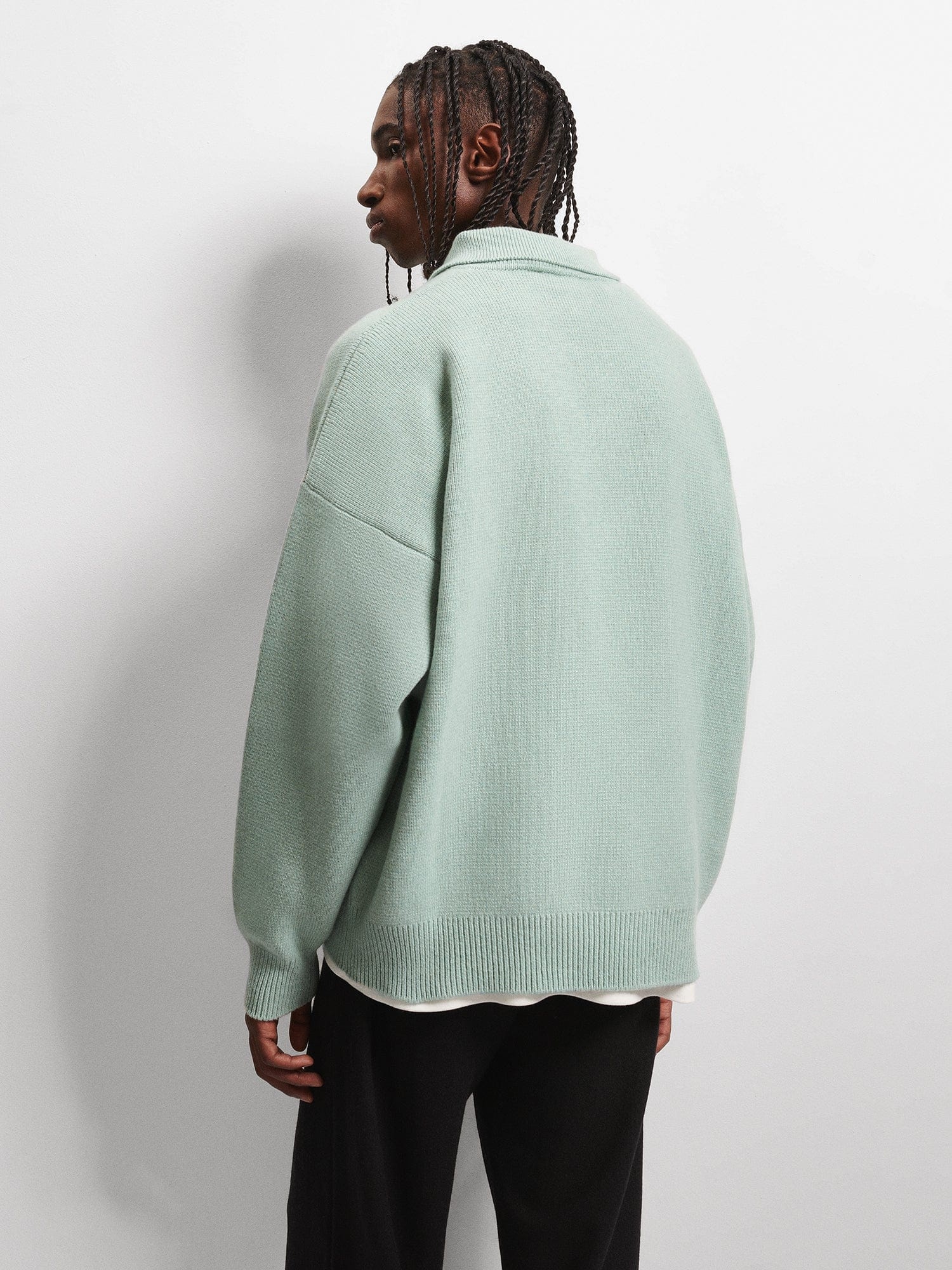 Mens Recycled Cashmere Polo Sweater - Eucalyptus Blue - 3