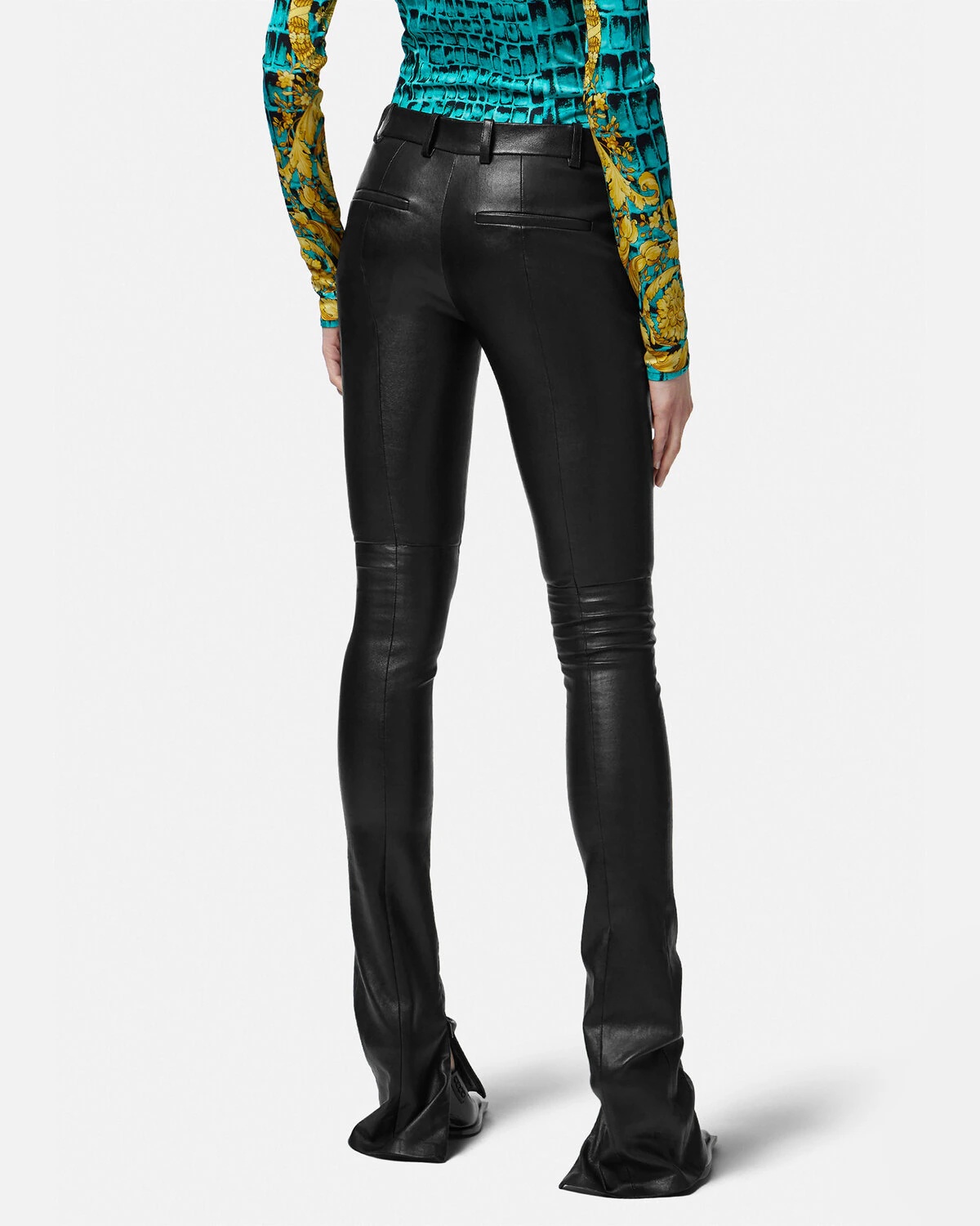Flared Slim-Fit Leather Pants - 4