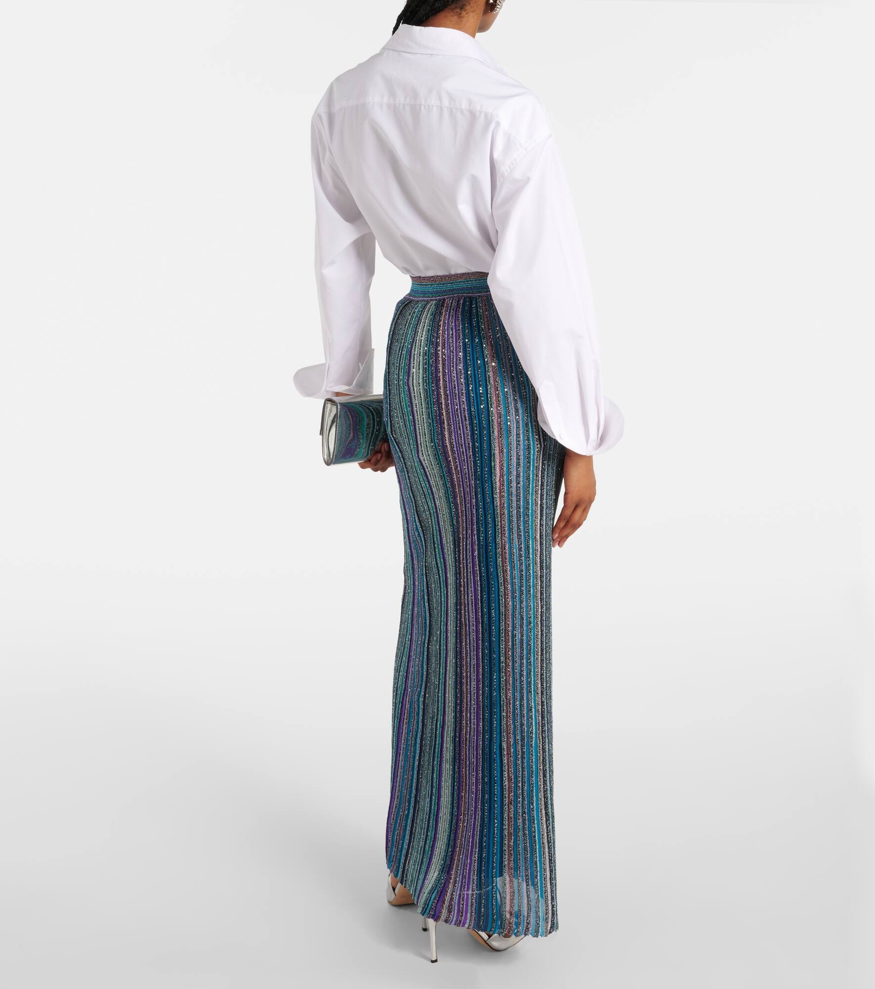 Striped ribbed-knit lamé maxi skirt - 3
