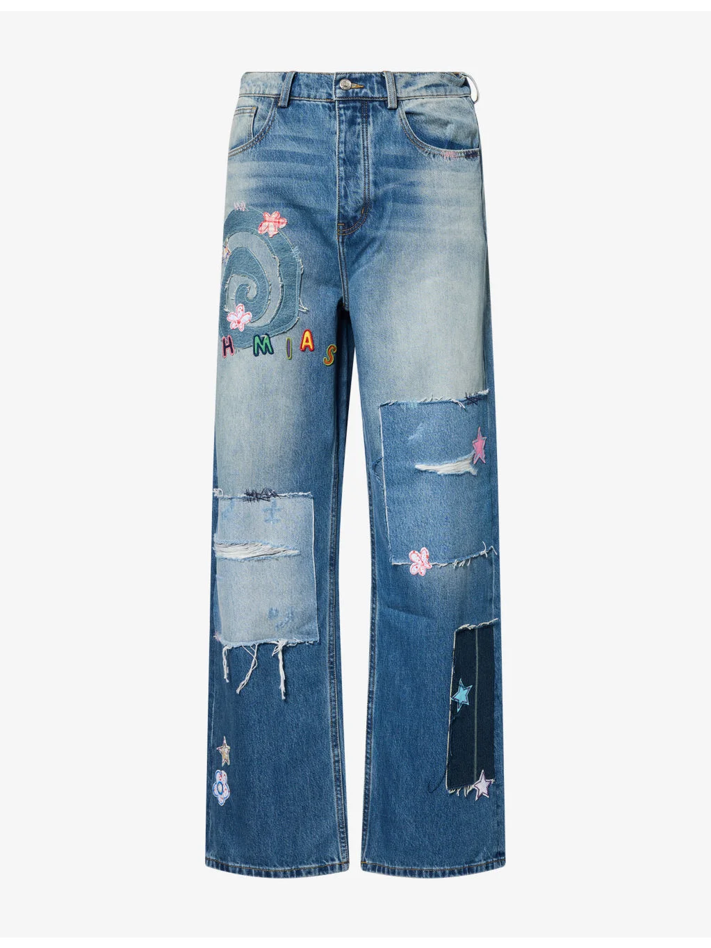 Wipeout Embroidered-Patches Denim Jeans - 1