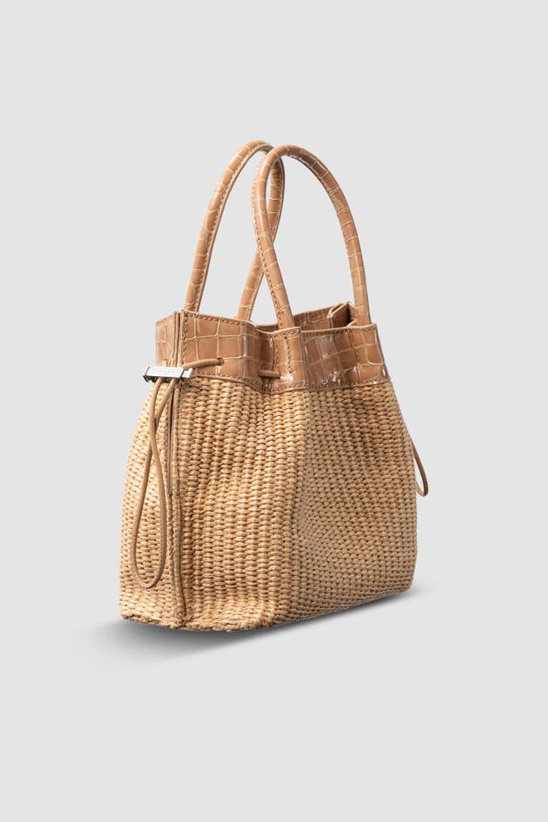BY FAR Baby Kayla Natural Raffia and Croco Embossed Leather Top-Handle Bag outlook