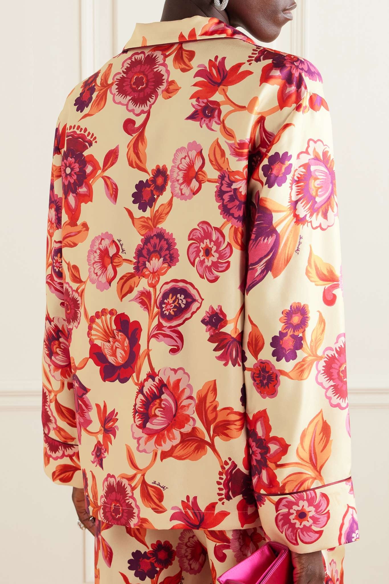 Floral-print silk-twill pajama shirt - 3