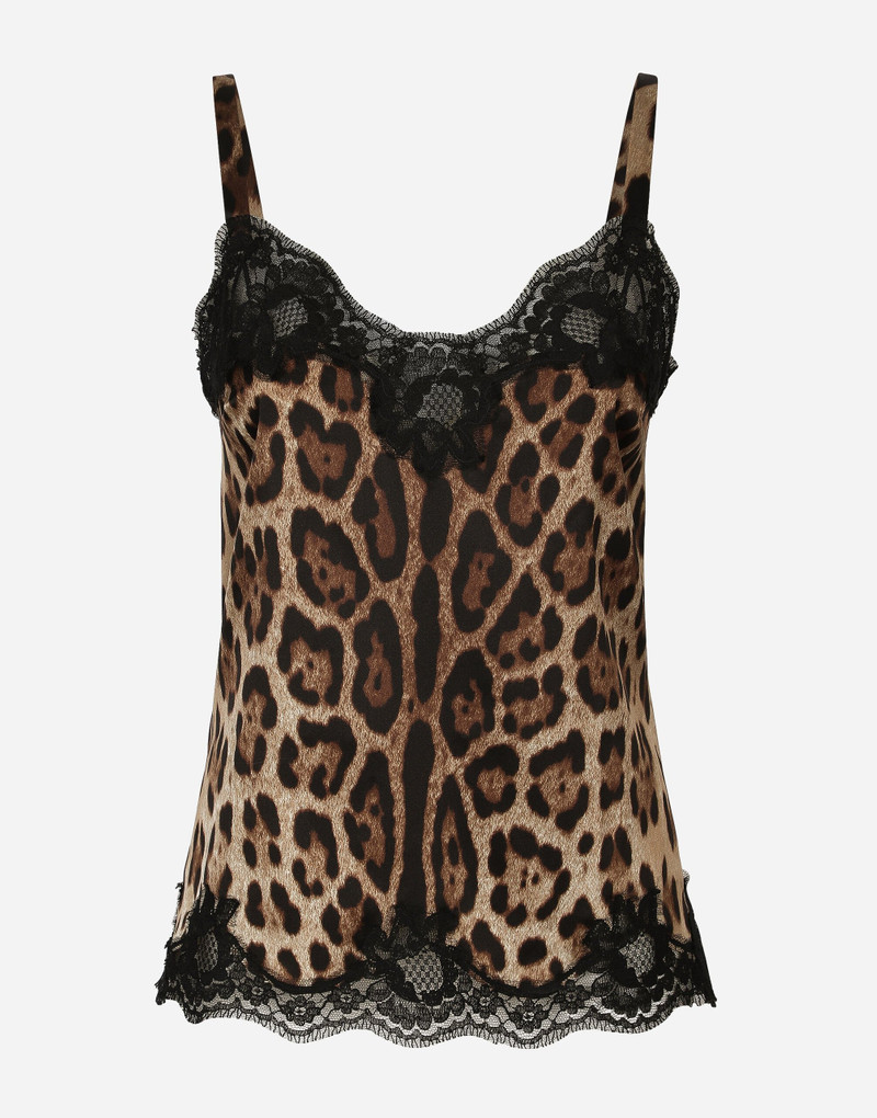 Leopard-print satin lingerie-style top with lace detailing - 1