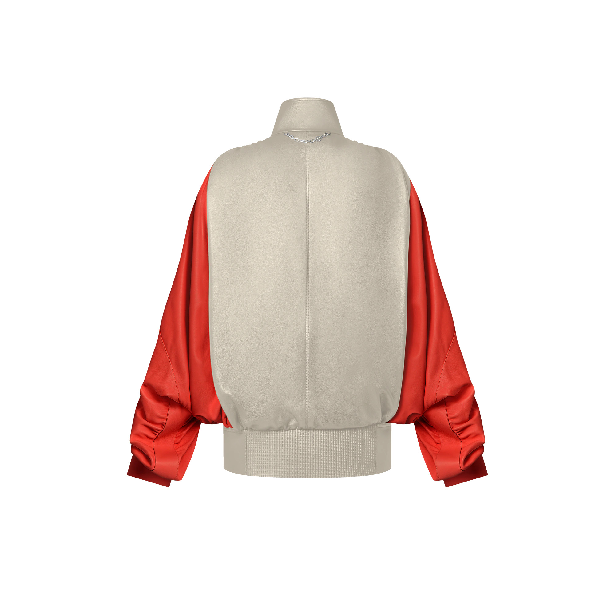 Color-Blocked Gathered Leather Jacket - 3