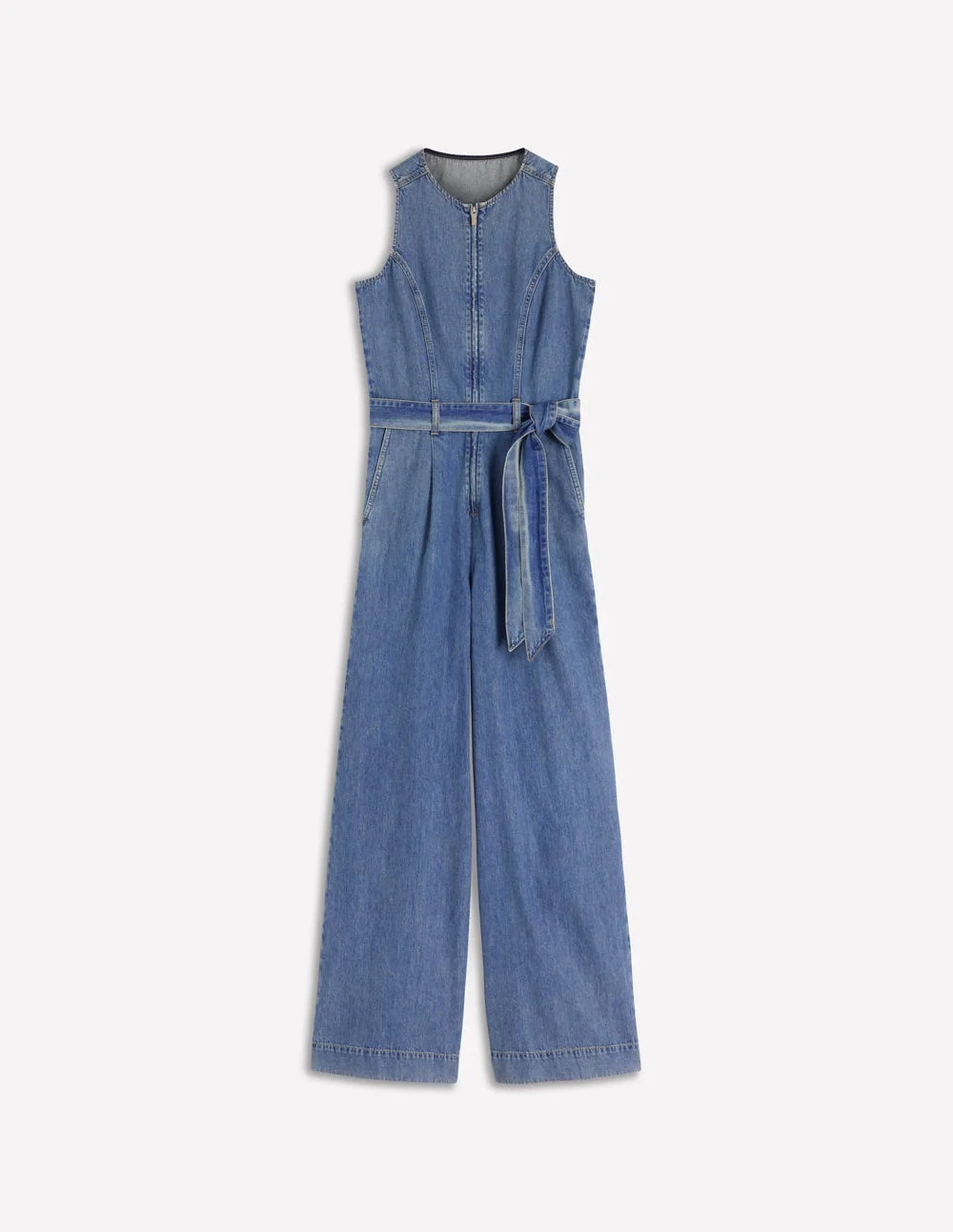 Sleeveless Denim Jumpsuit-Mid Vintage Wash - 1