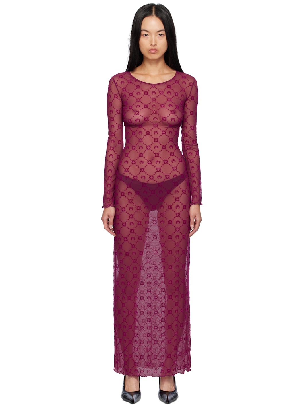 Purple Moonogram Mesh Flock Maxi Dress - 1