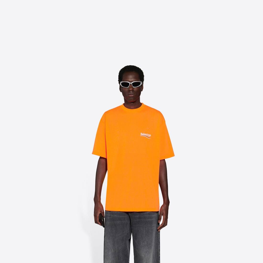 Men's Political Campaign Large Fit T-shirt in Fluo Orange - 3