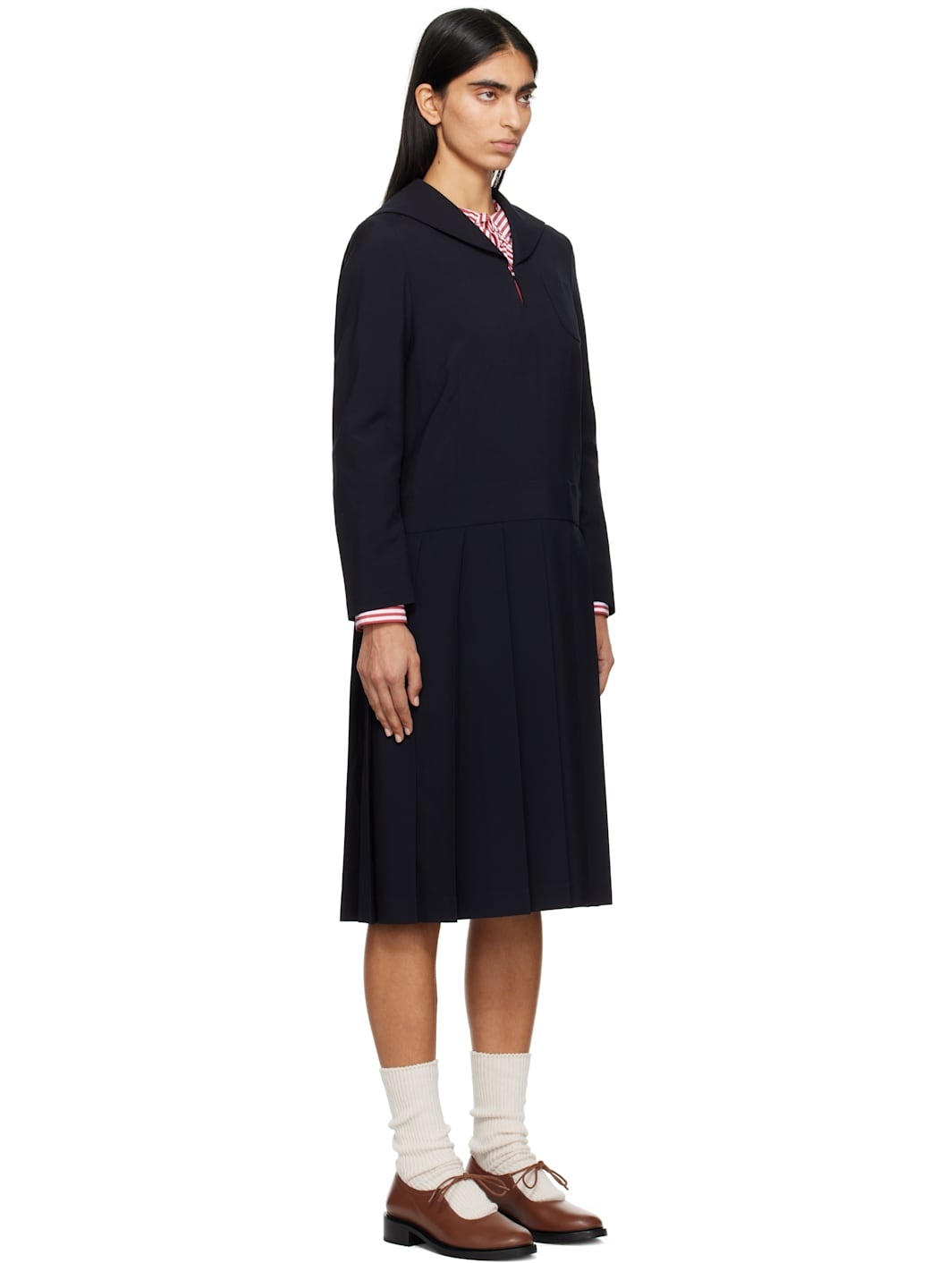 Navy Tropical Wool Sailor Midi Dress - 2