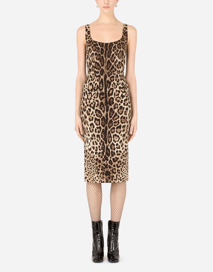 Charmeuse calf-length dress with leopard print - 1