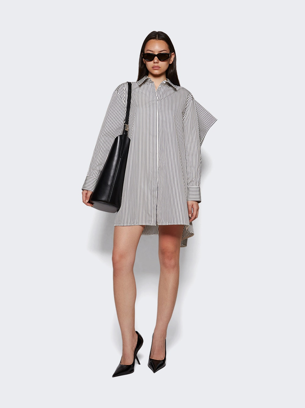 Isla Dress In Stripe Cotton Silk Poplin Navy - 5