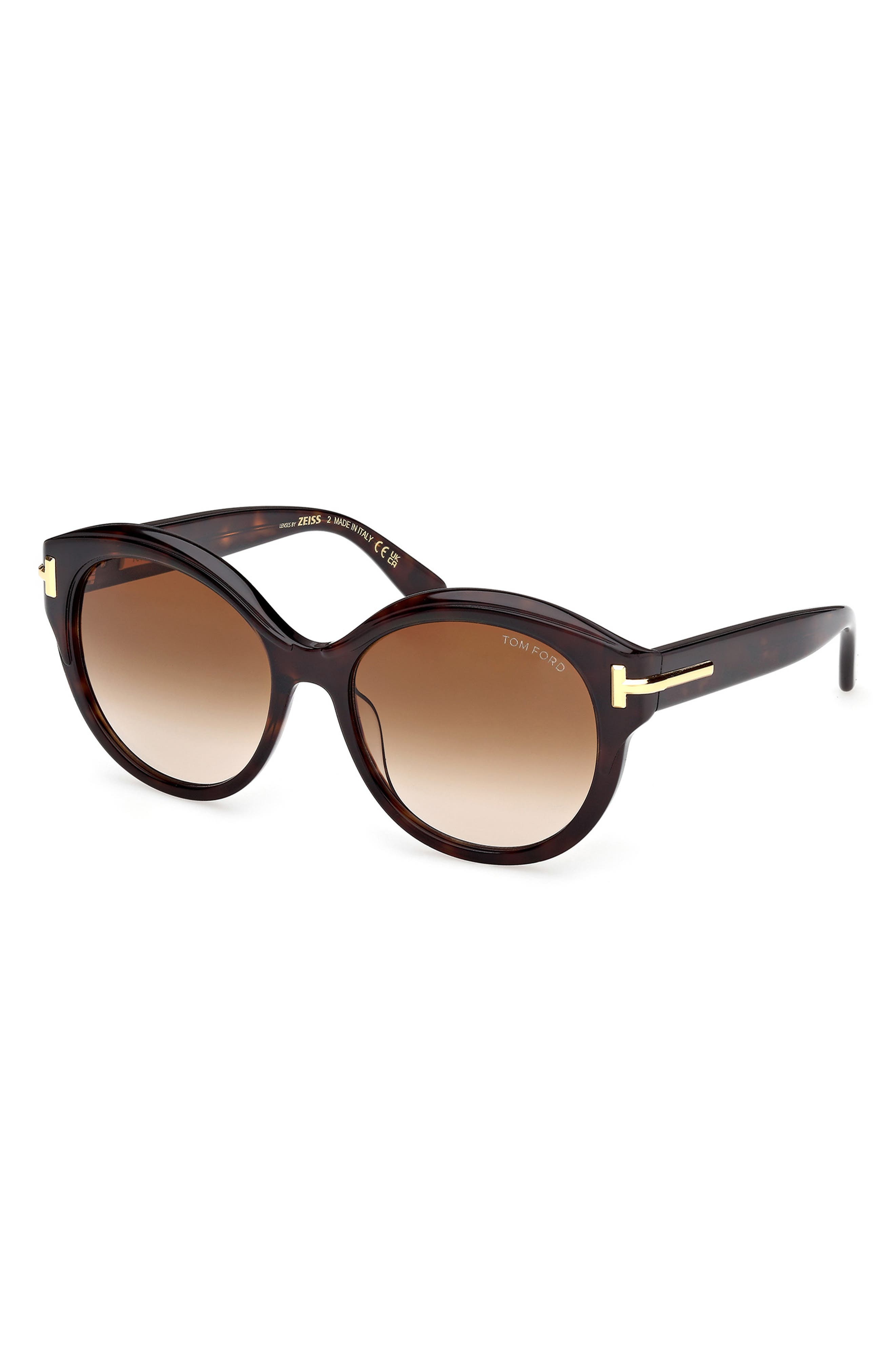TOM FORD Icon 57mm Gradient Round Sunglasses in Shiny Dark Havana Beveled at Nordstrom - 2