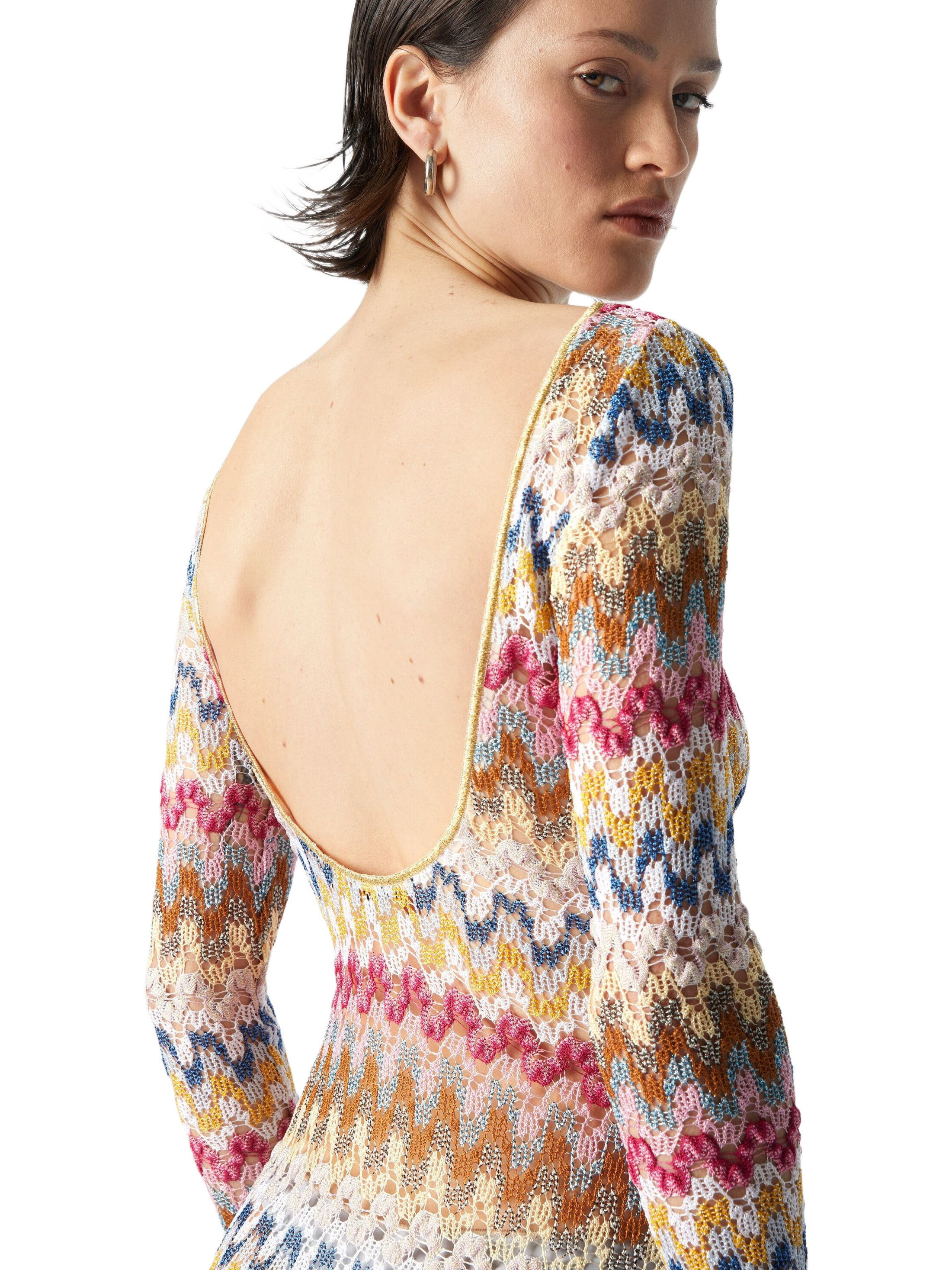 Missoni Long Dress In Lamé Viscose Lace With Open Back in Pink Multi at Nordstrom - 4