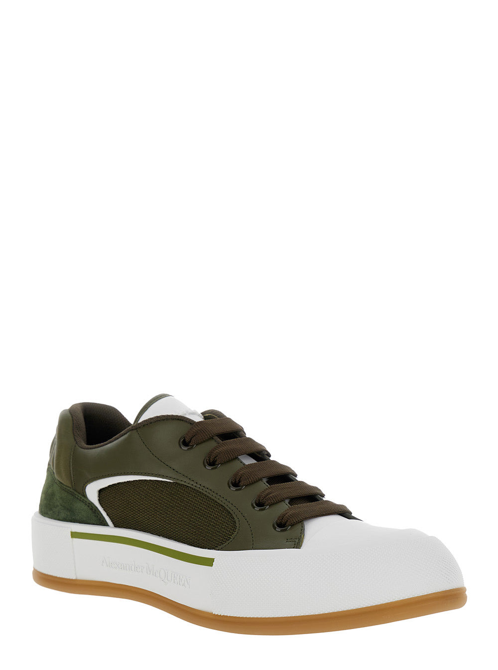 Alexander Mcqueen Men 'Cruis' Green Low Top Sneakers With Logo Detail In Leather And Fabric Man - 3