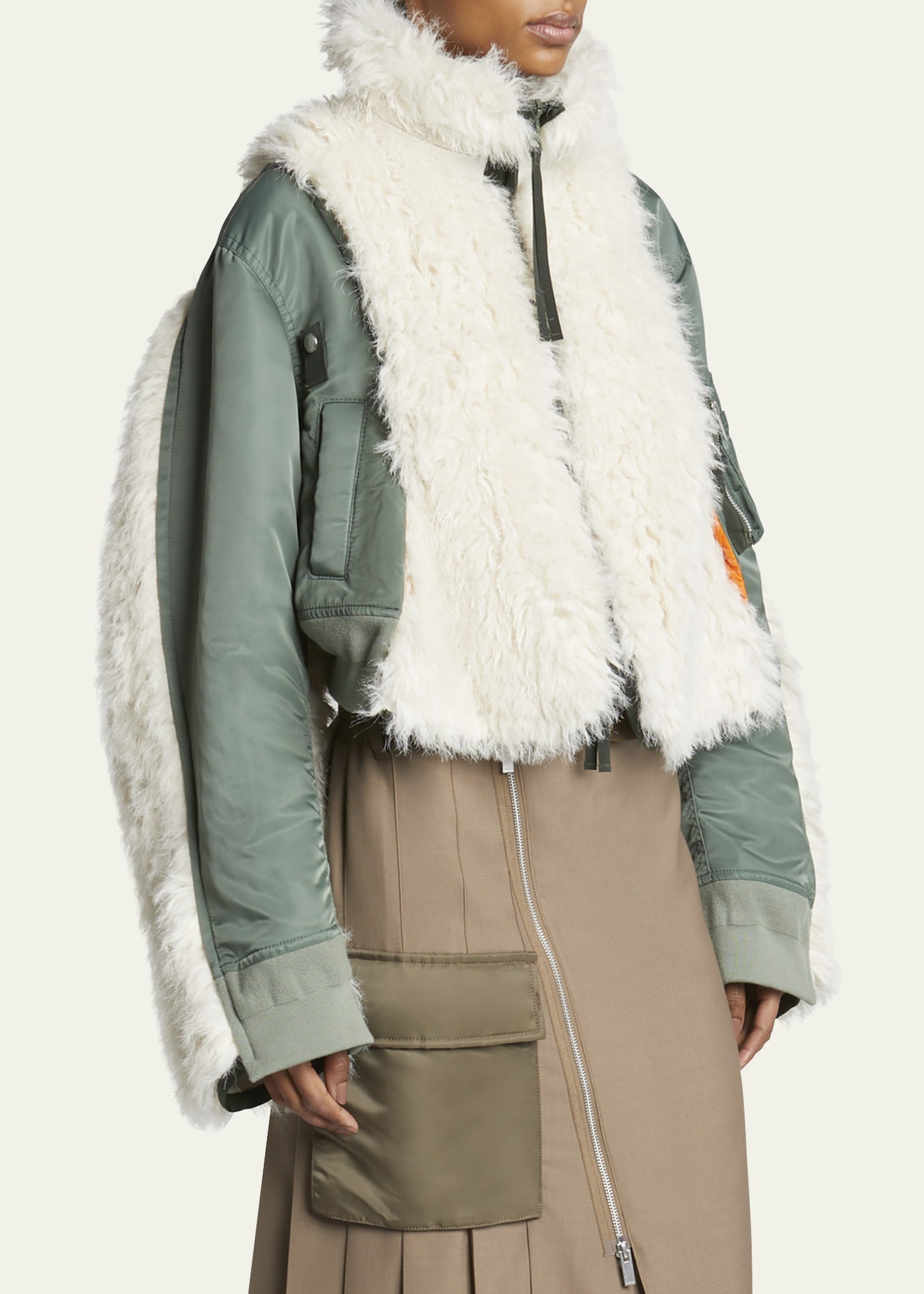 Faux Fur Paneled Bomber Jacket - 4