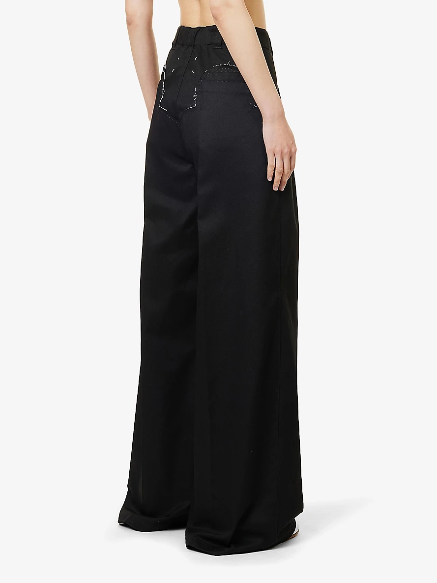 Wide-leg high-rise cotton-twill trousers - 4