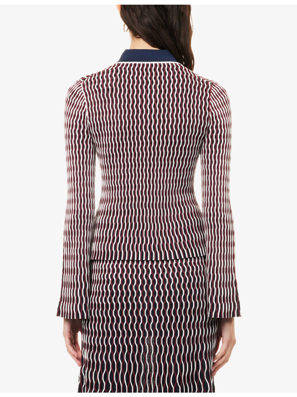 Colleen Stripe-Pattern Stretch-Knit Polo Top - 4