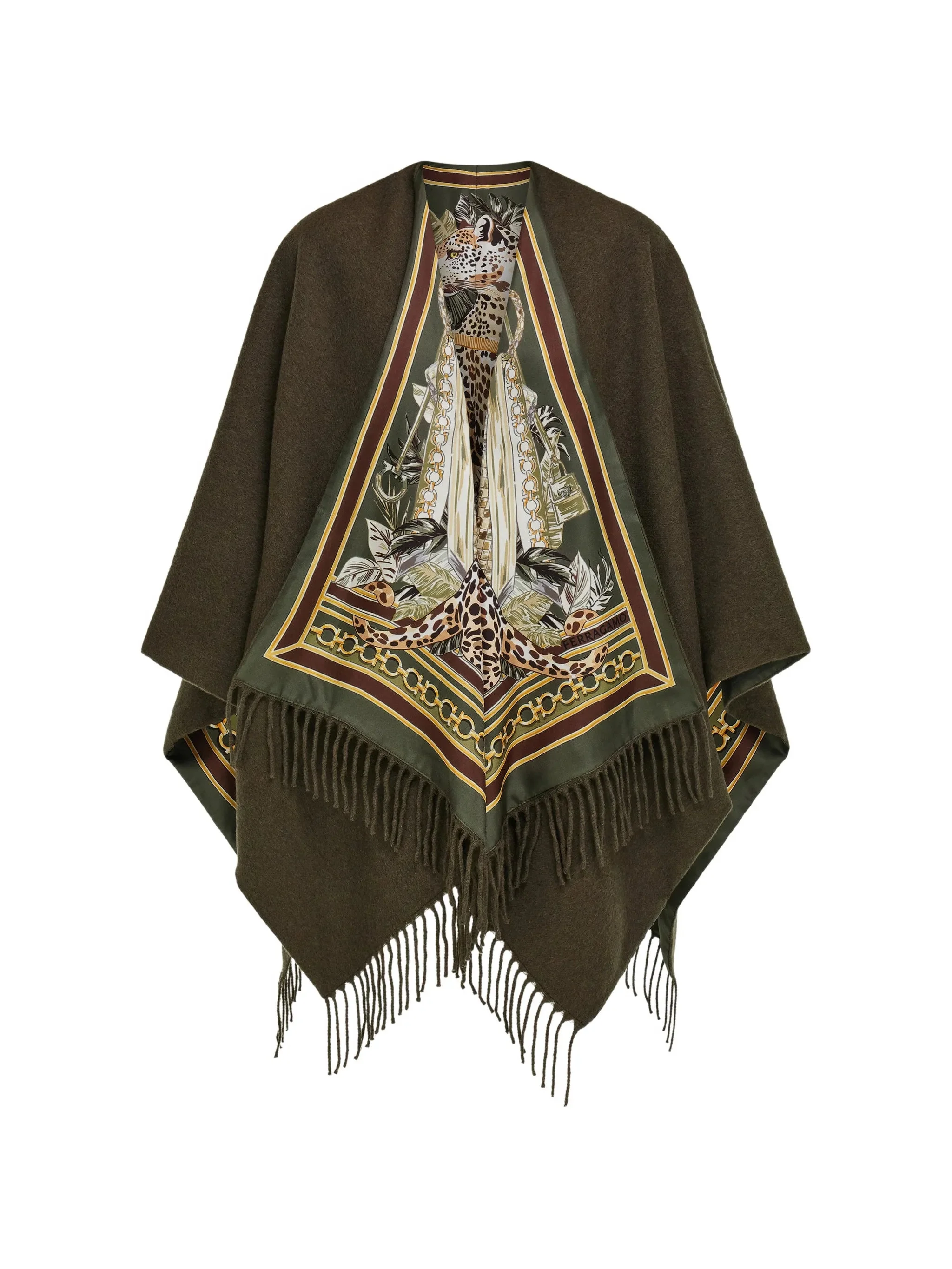 Ferragamo Feline Print Cashmere And Silk Reversible Cape - 1