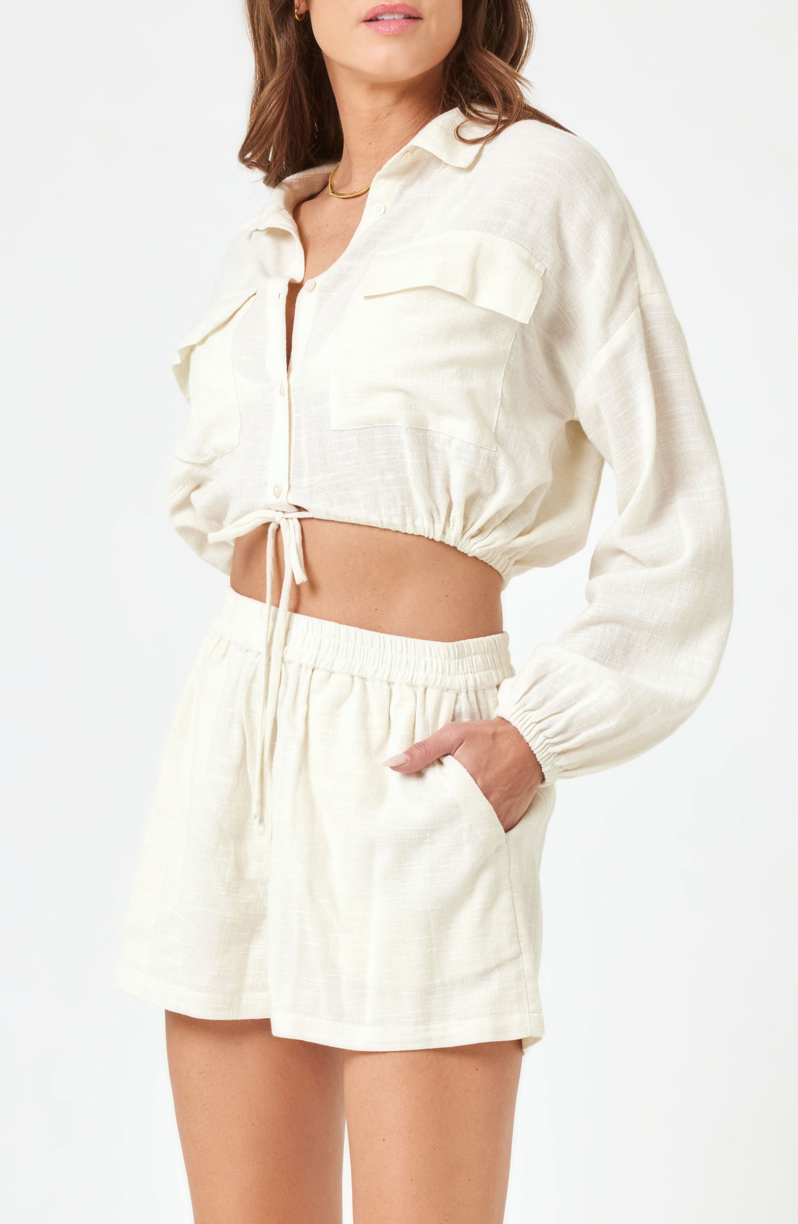 LSPACE Bora Button-Up Cover-Up Crop Top in Cream at Nordstrom - 3
