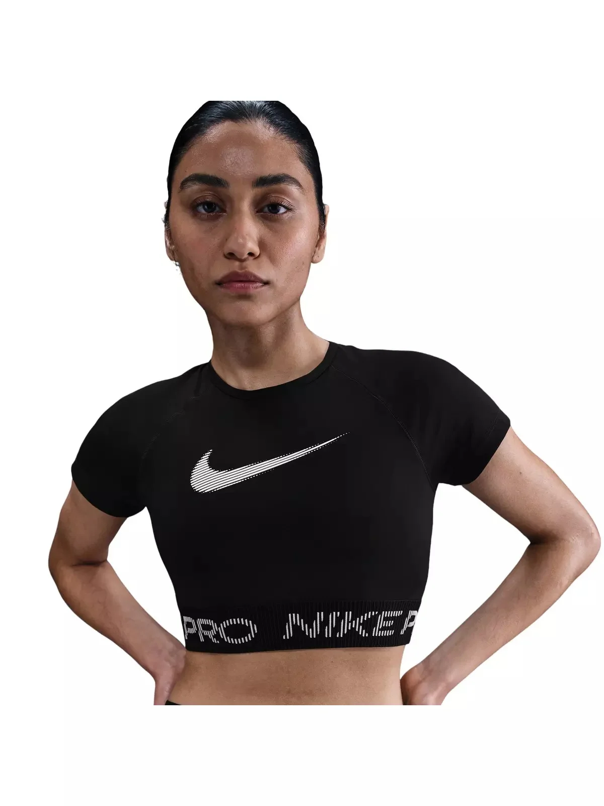 Women's Pro Dri-FIT Short-Sleeve Cropped Graphic Top -Black - 1