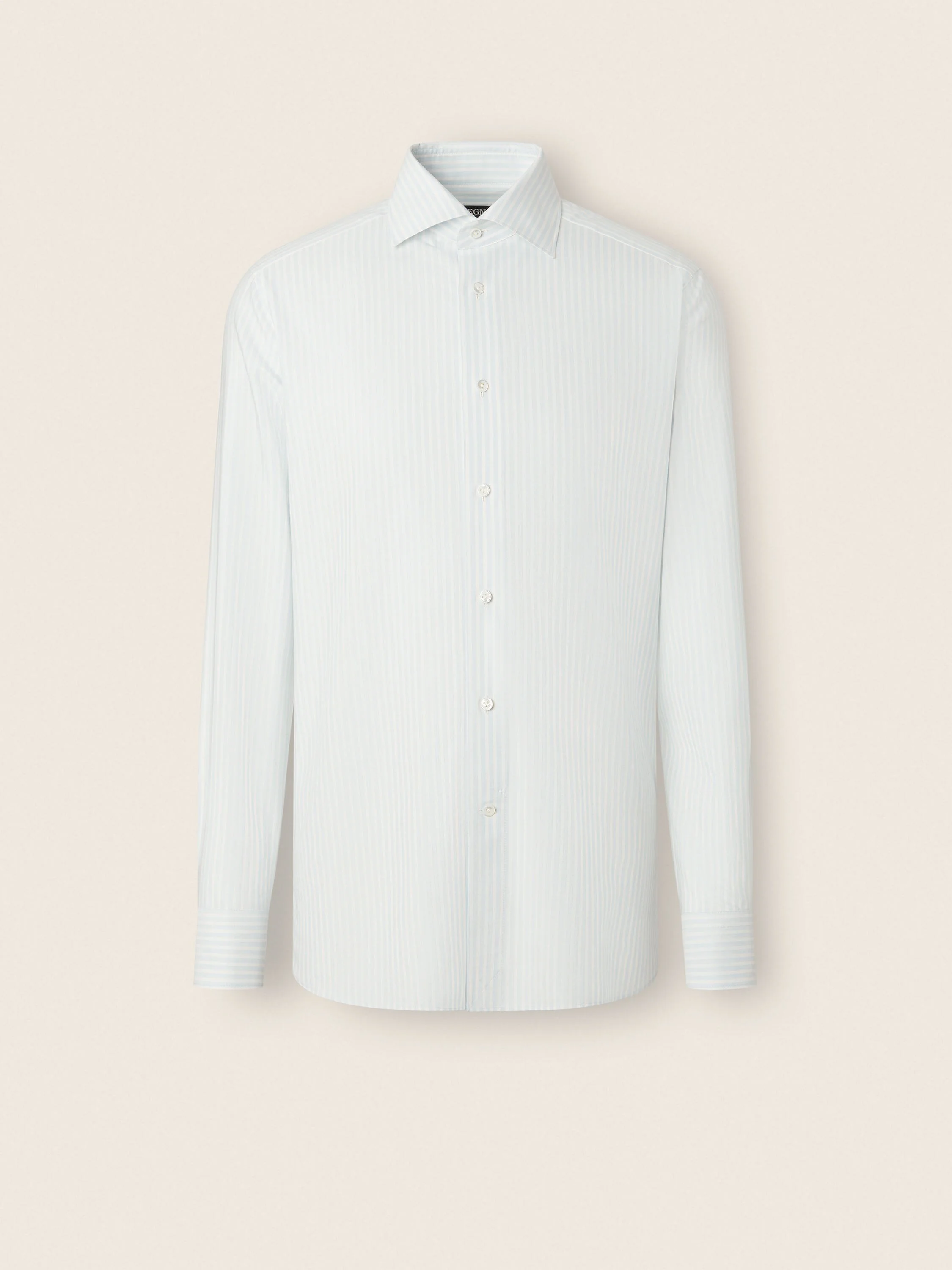 WHITE AND LIGHT BLUE STRIPED SILK COTTON AND CASHMERE SHIRT - 1
