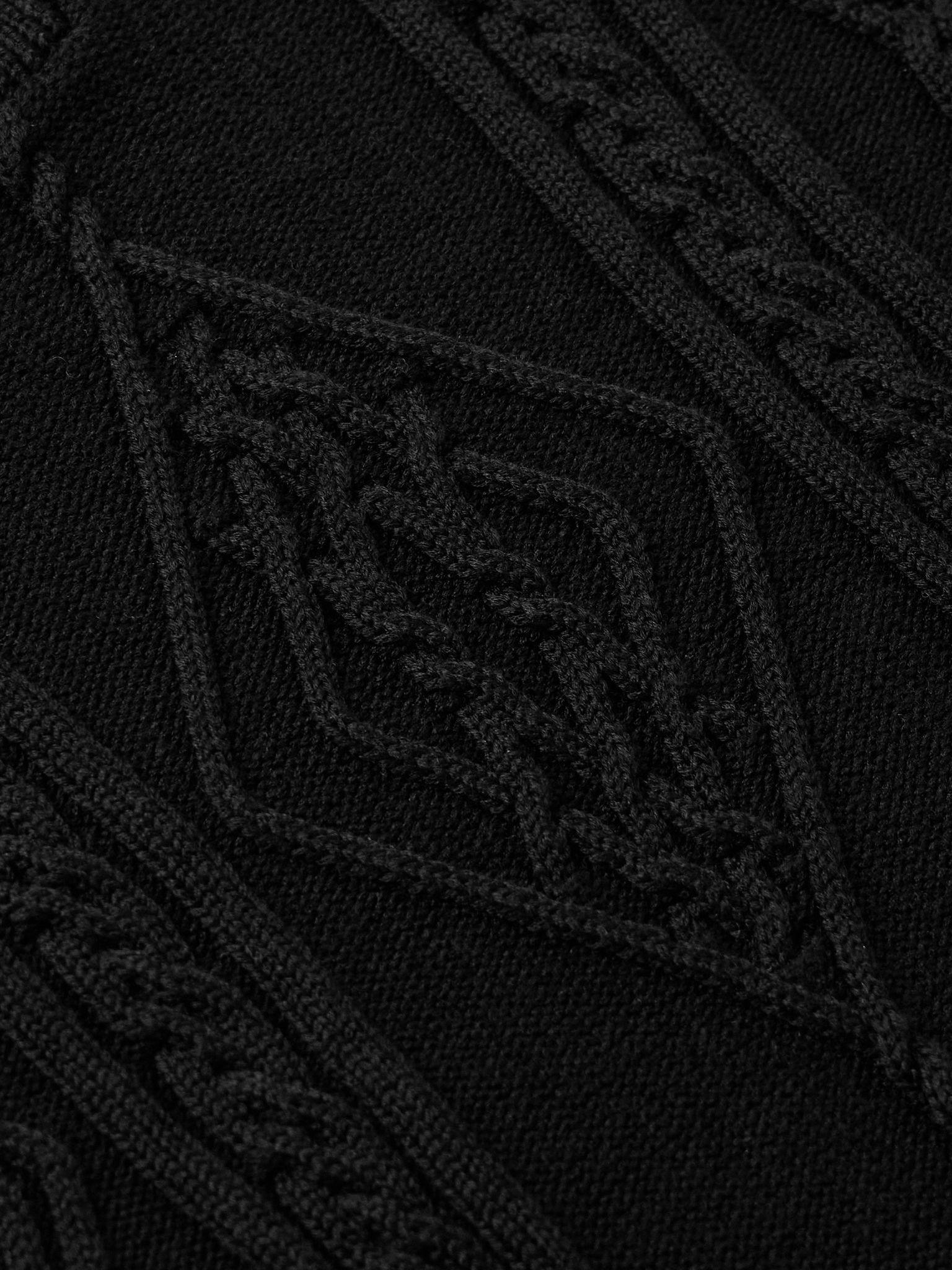 Anthony Cable-Knit Silk and Cotton-Blend Polo Shirt Black - 4