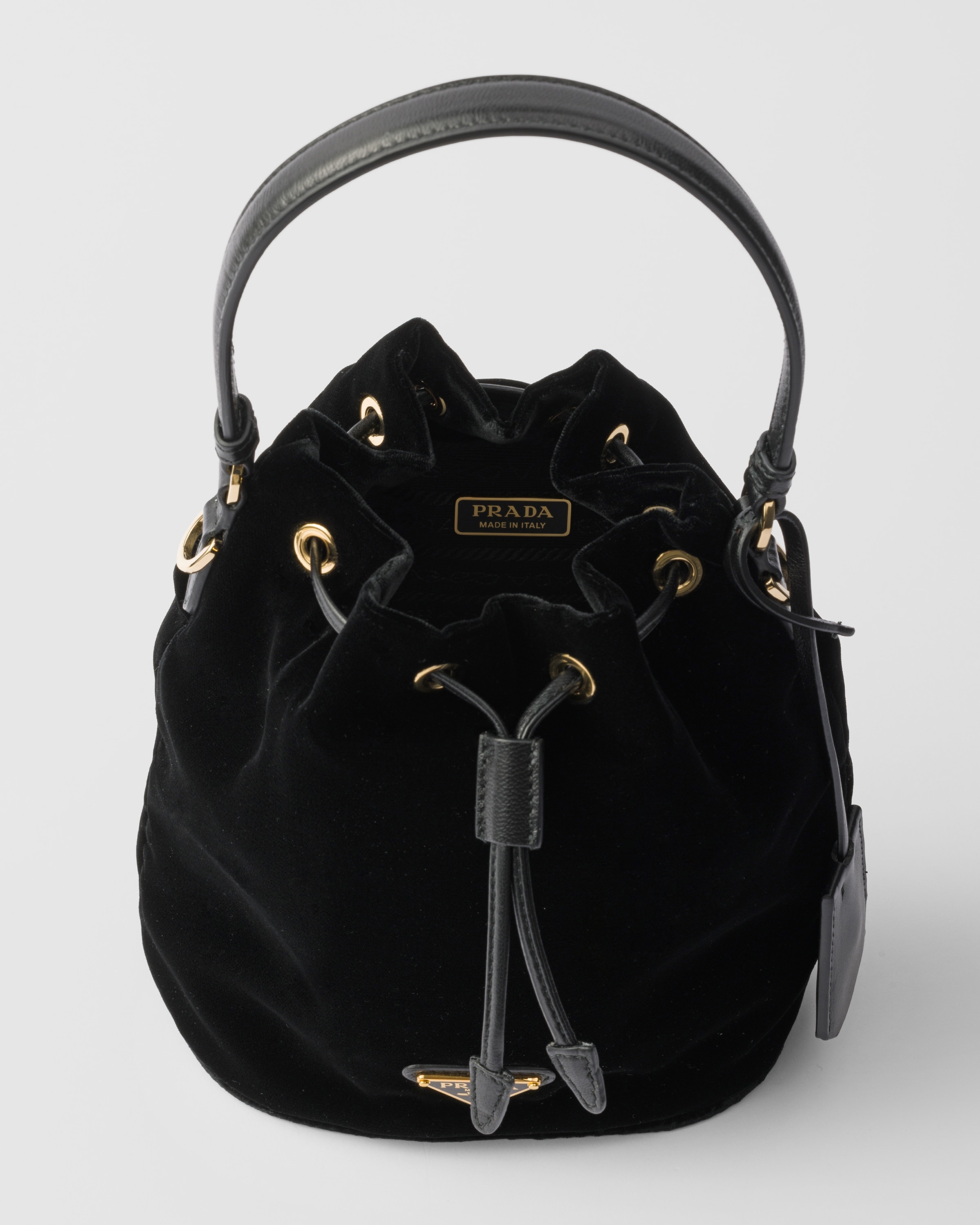 送料関税込♪【PRADA】 Black Velvet Bucket Bag Prada Velvet Mini Bag with Nappa Leather Details | Saks