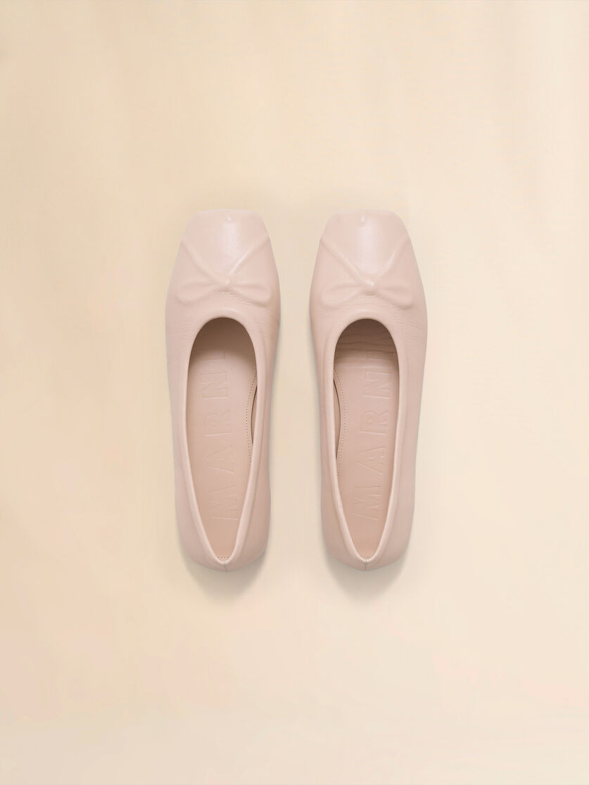 POWDER PINK NAPPA LEATHER SEAMLESS LITTLE BOW BALLET FLAT - 4