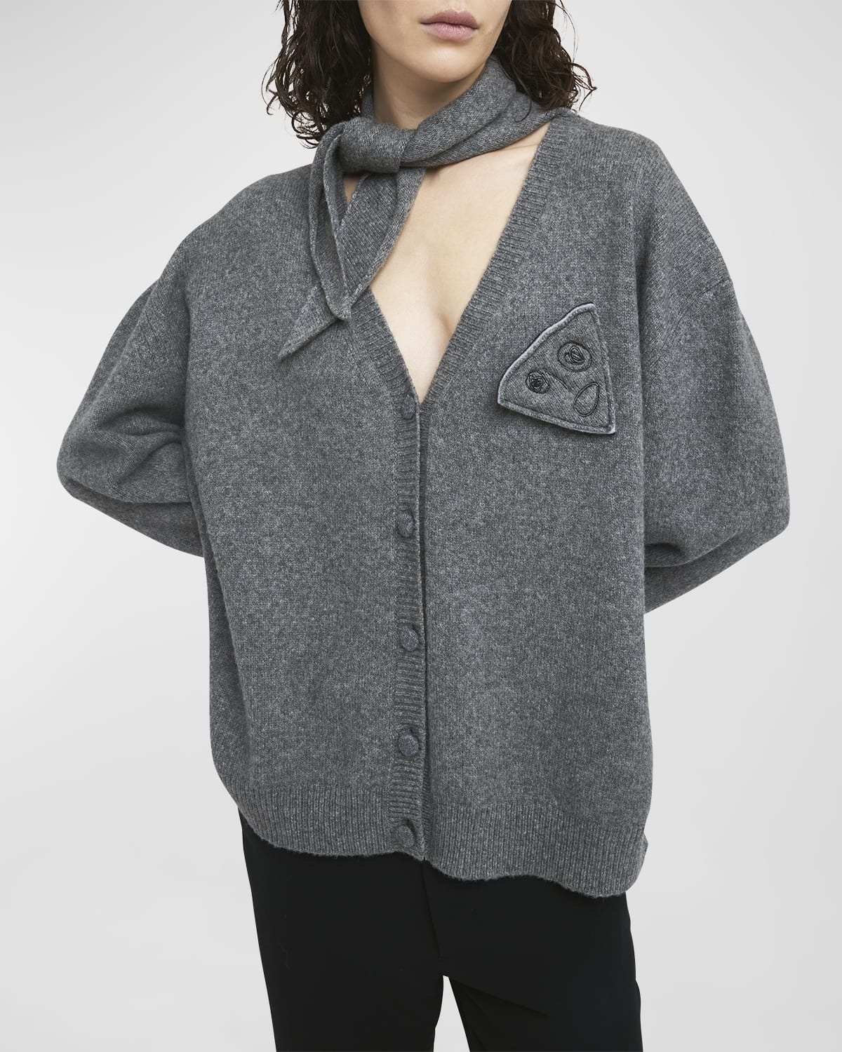 Scarf V-Neck Wool Cardigan - 7