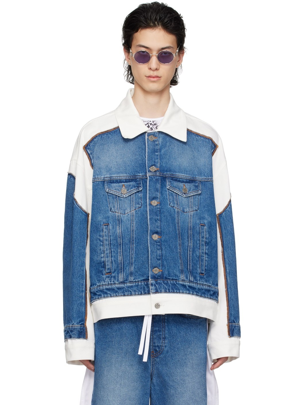 Blue & White 'The Trompe L'œil' Denim Jacket - 1