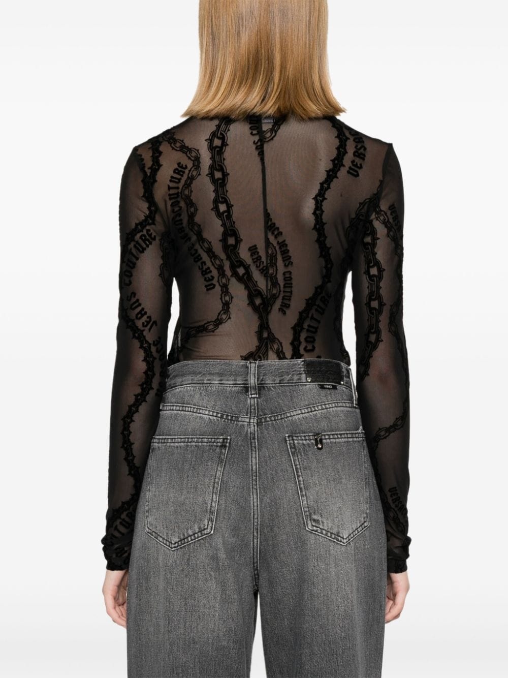 Chain Couture-print tulle bodysuit - 4