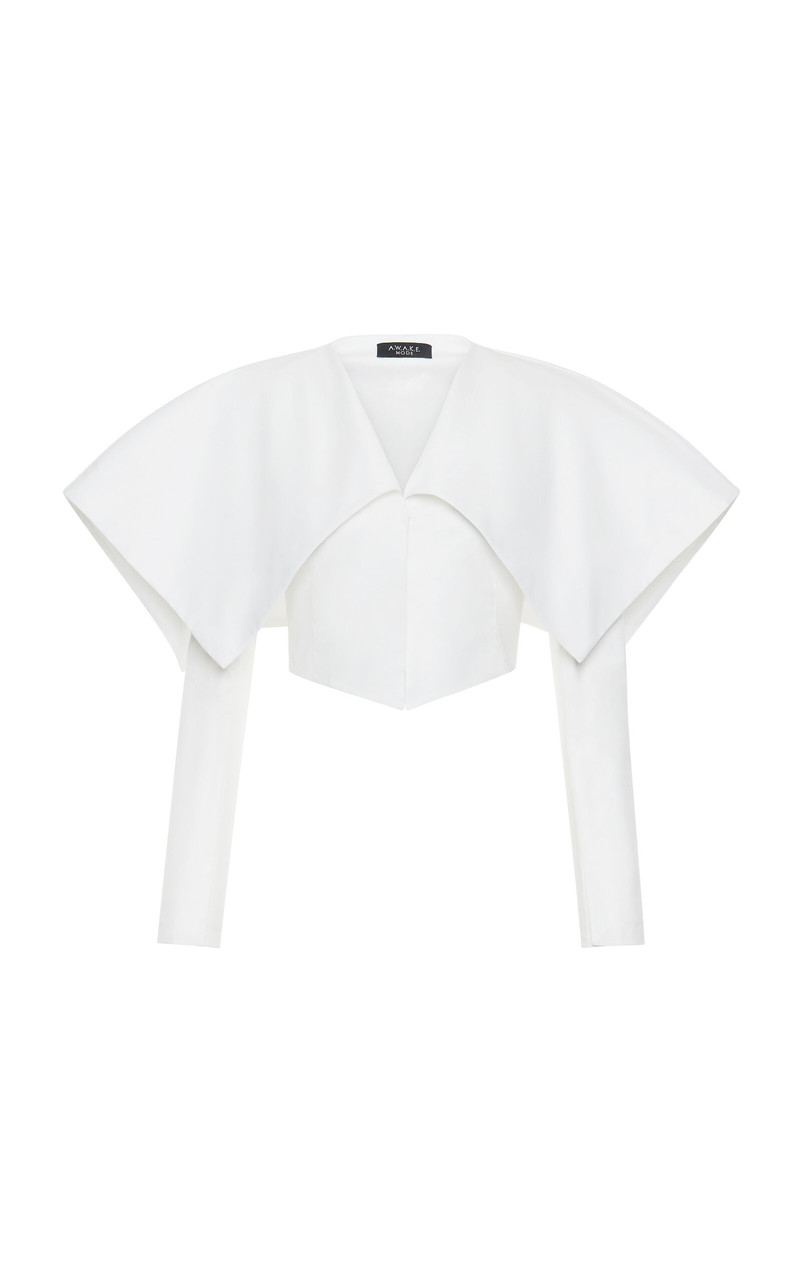 Collared Stretch-Poplin Cropped Blazer white 1