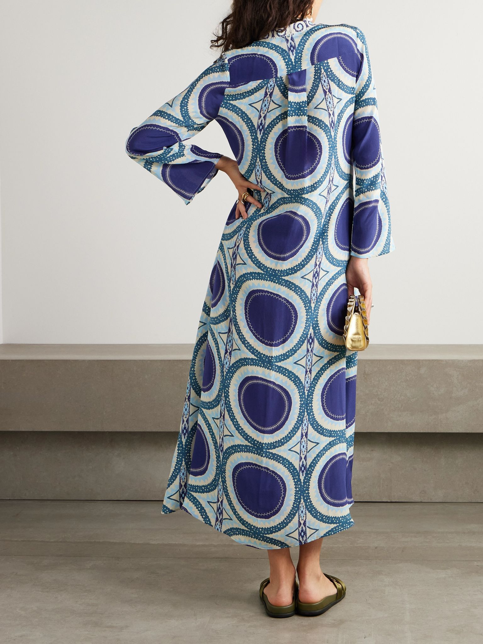 Jenna printed silk-crepe coverup Blue - 3