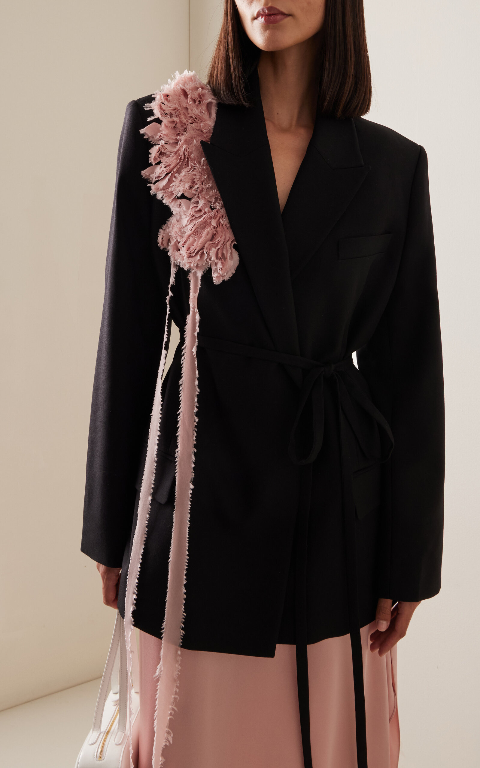 Embellished Belted Wool Blazer black - 2