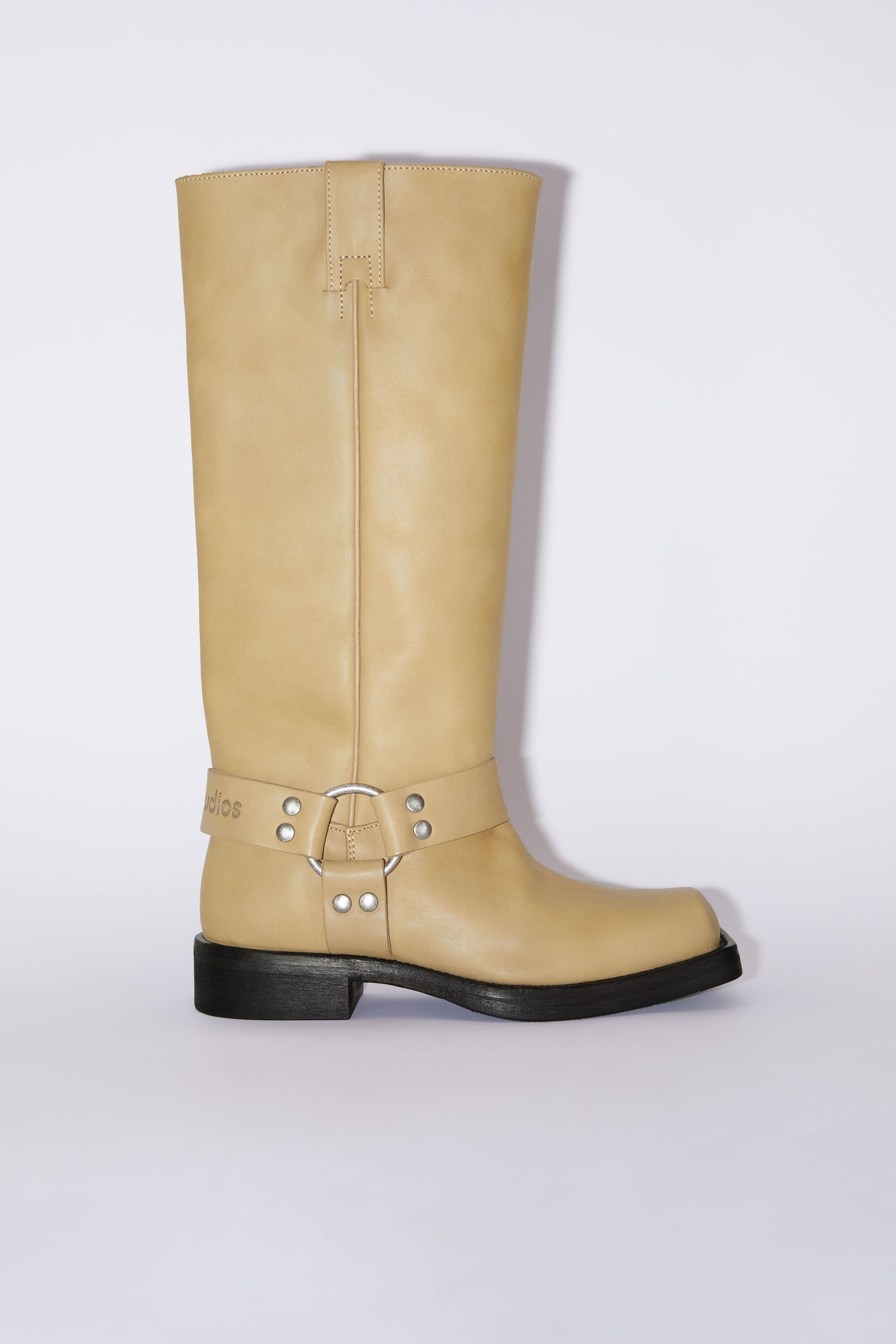 Leather buckle boots - Light beige - 1