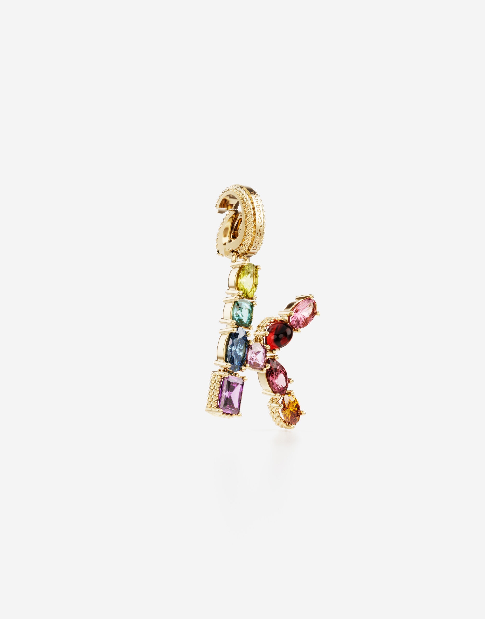 Rainbow alphabet K 18 kt yellow gold charm with multicolor fine gems - 2