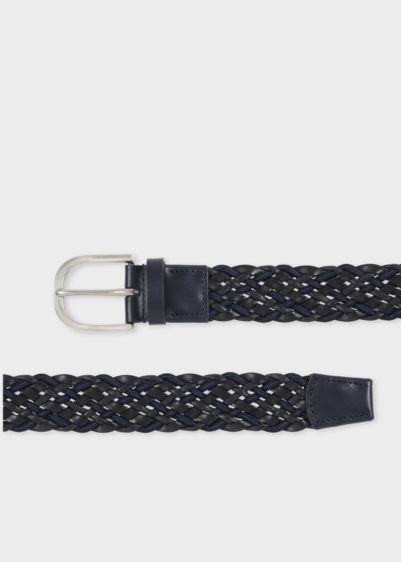 Black And Navy Leather Mixed Weave Belt 1