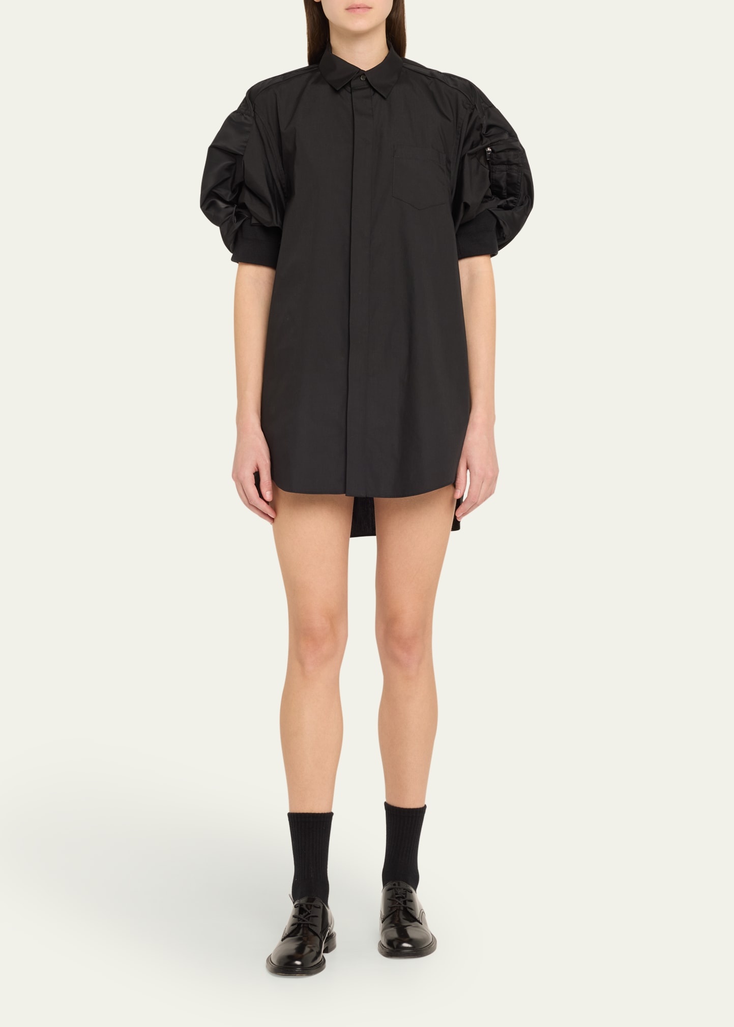 Cargo Sleeve Poplin Mini Shirt Dress - 2