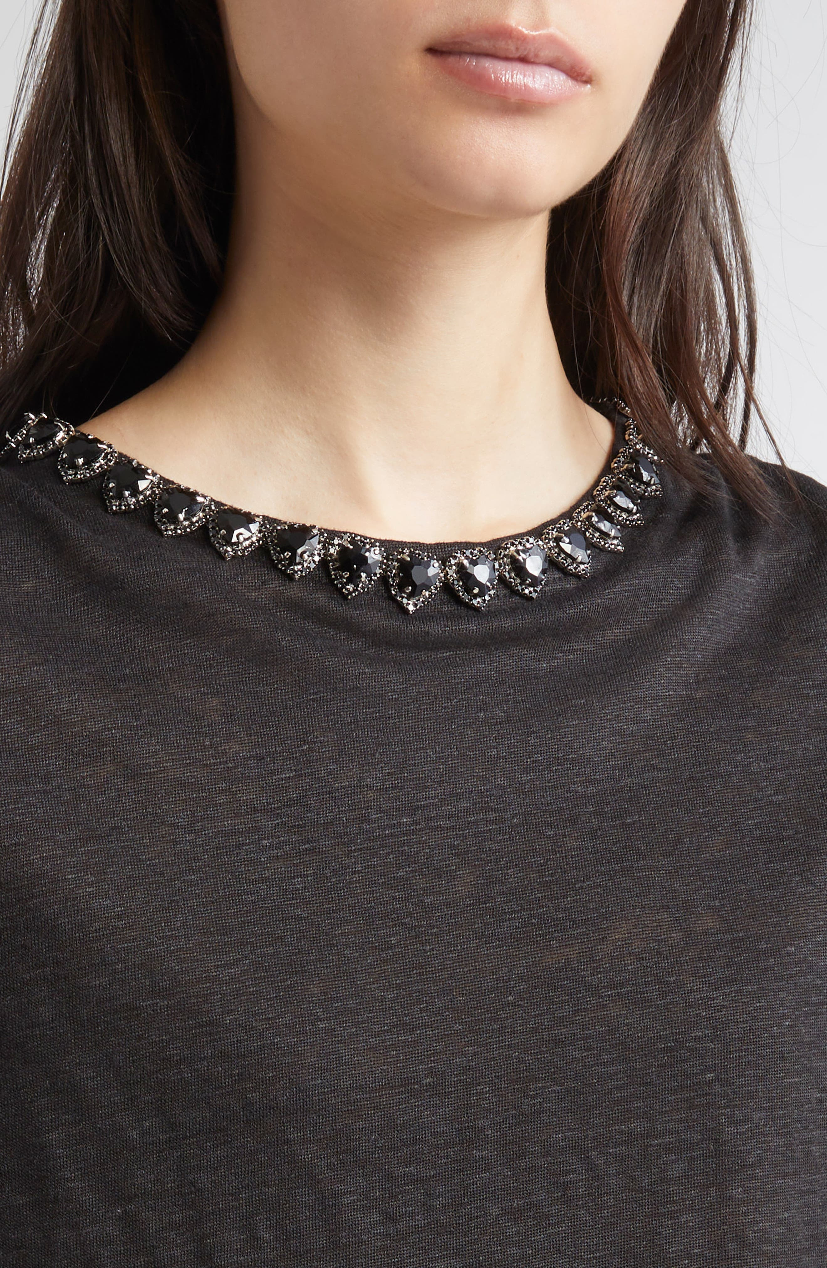 Zimmermann Crystal Embellished Linen T-Shirt in Black at Nordstrom - 4