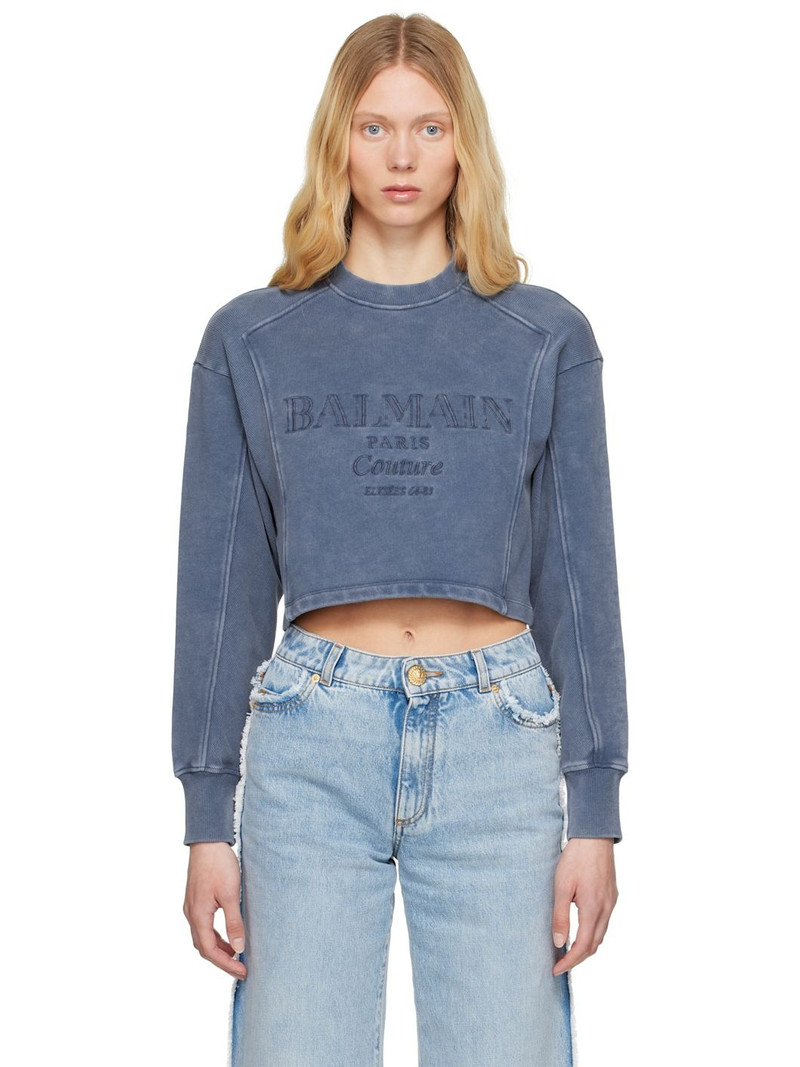 Blue 'Balmain Couture' Embroidered Sweatshirt 1