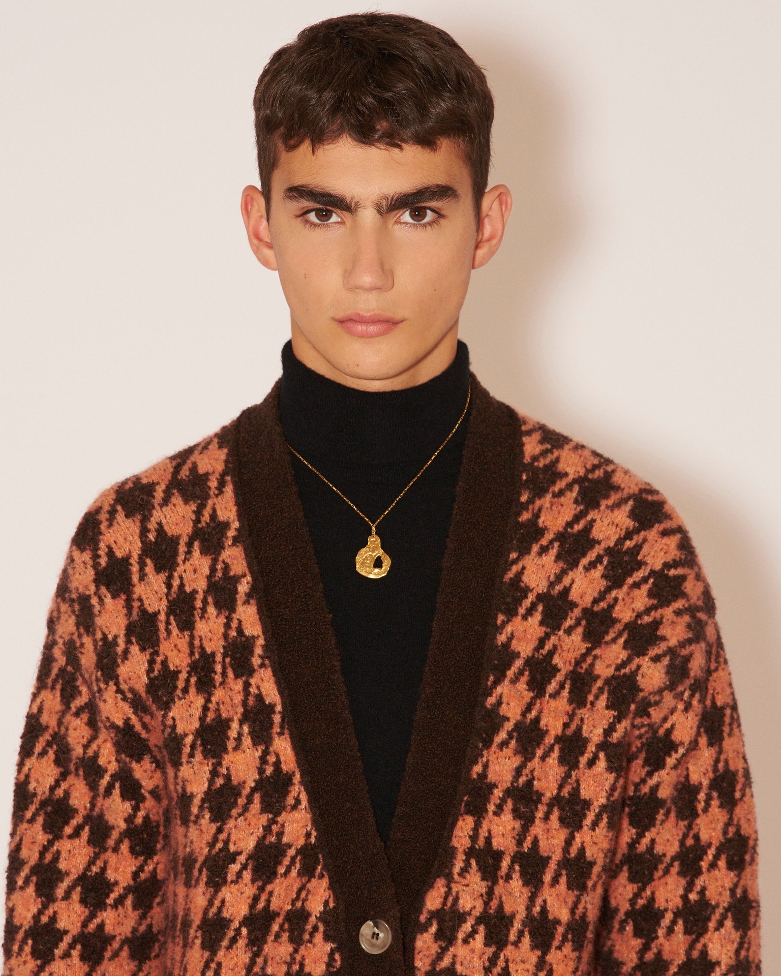 ROVAN - Houndstooth bouclé cardigan - Pink brown - 4