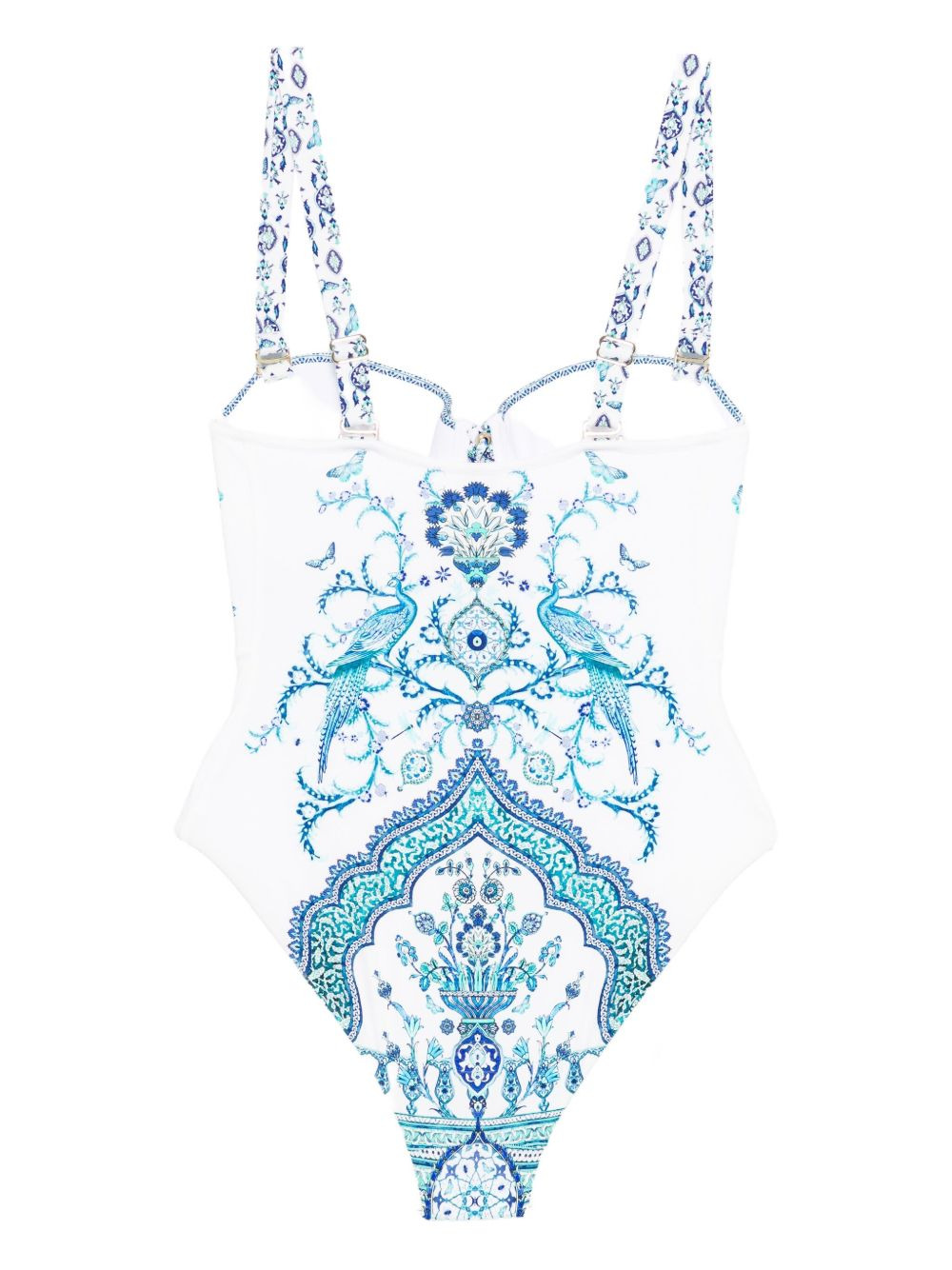 bird-print lace-up swimsuit - 2