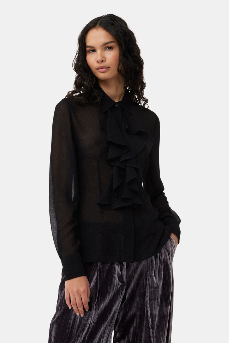 BLACK CHIFFON RUFFLE SHIRT 5