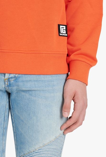Dark orange eco-designed cotton sweatshirt with white Balmain logo print - 8