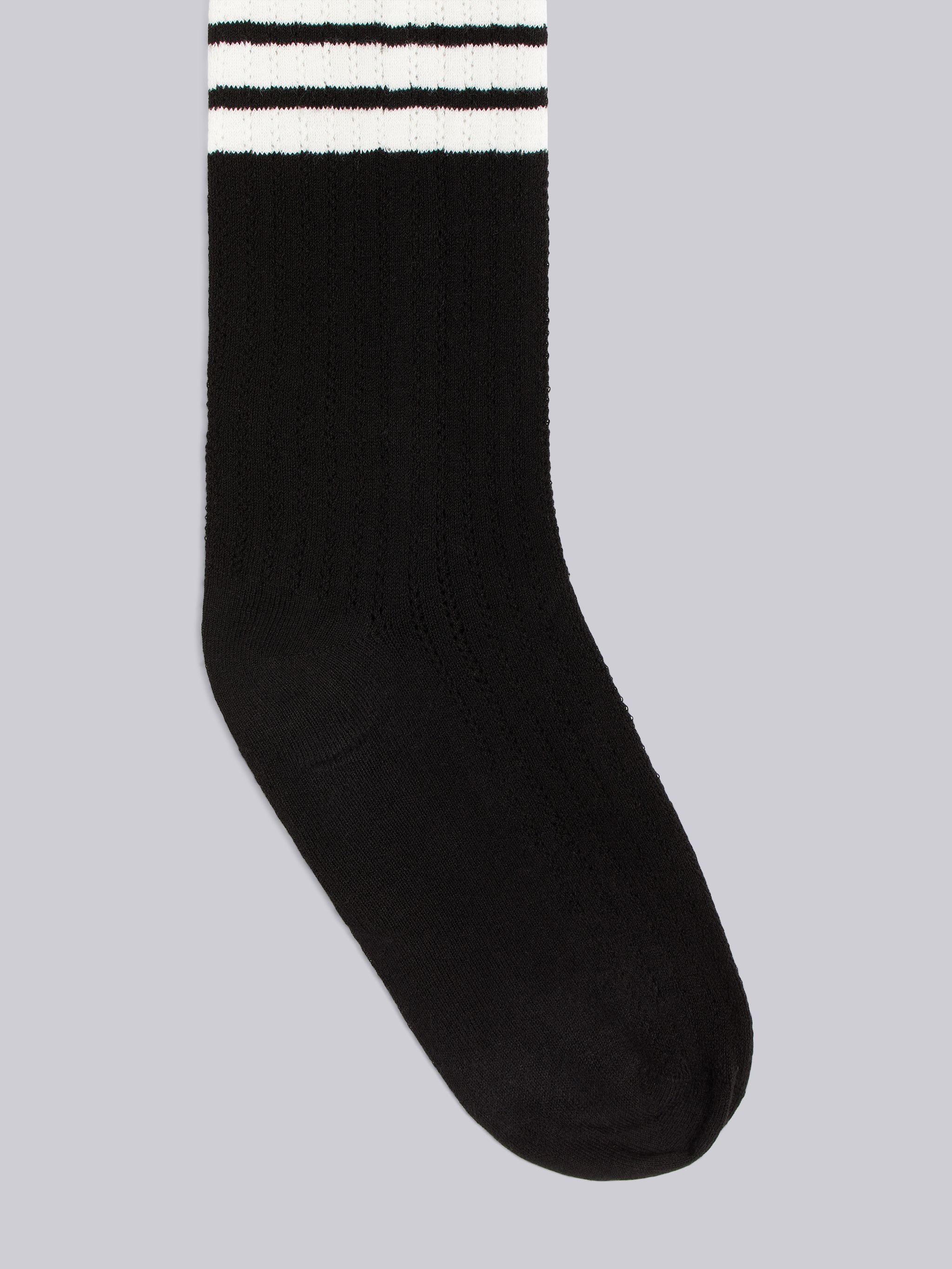 Black Cotton Lace 4-Bar Mid-calf Socks - 2